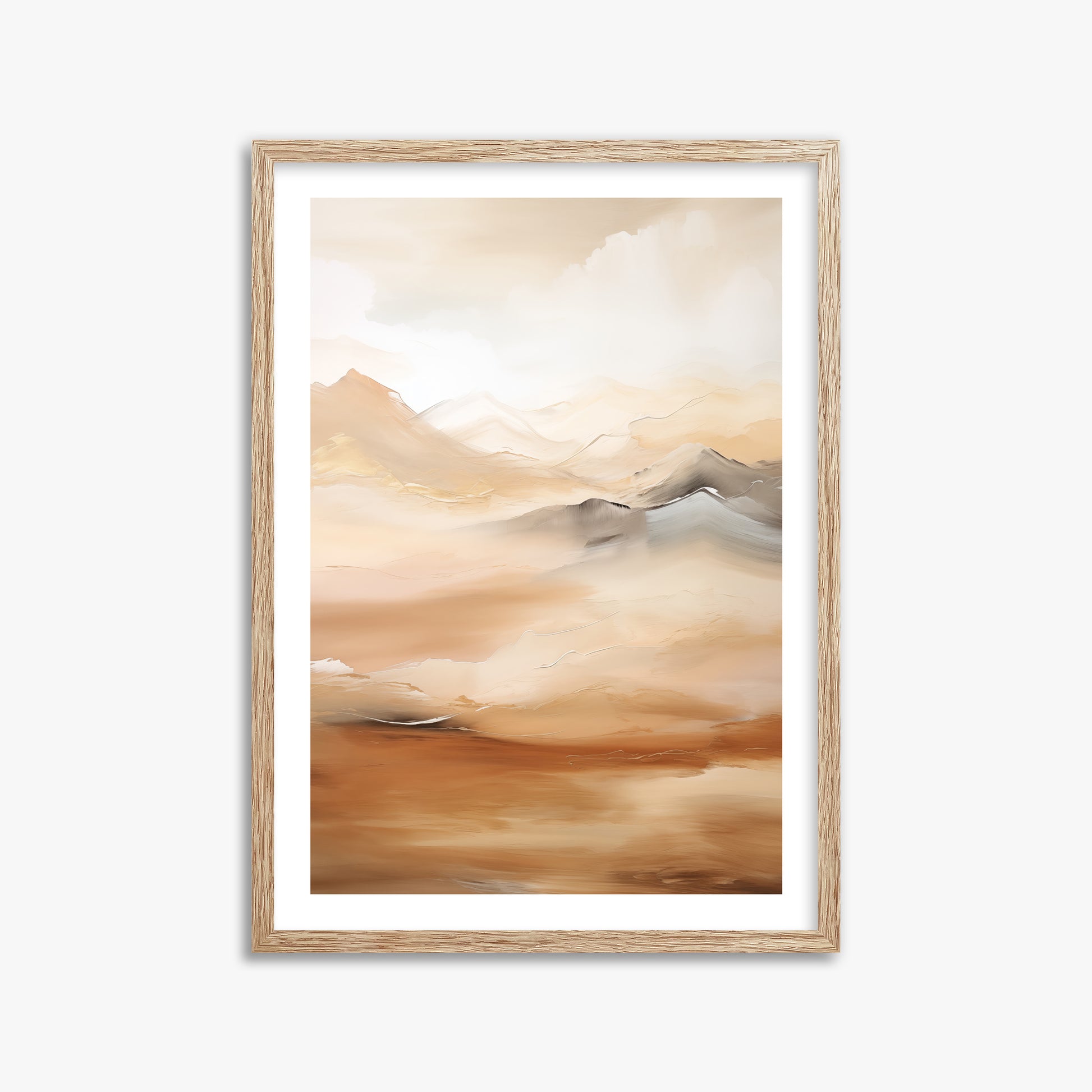 Desert Mirage Mountains, 50x70cm Framed Art Reproduction With Raw Oak Frame