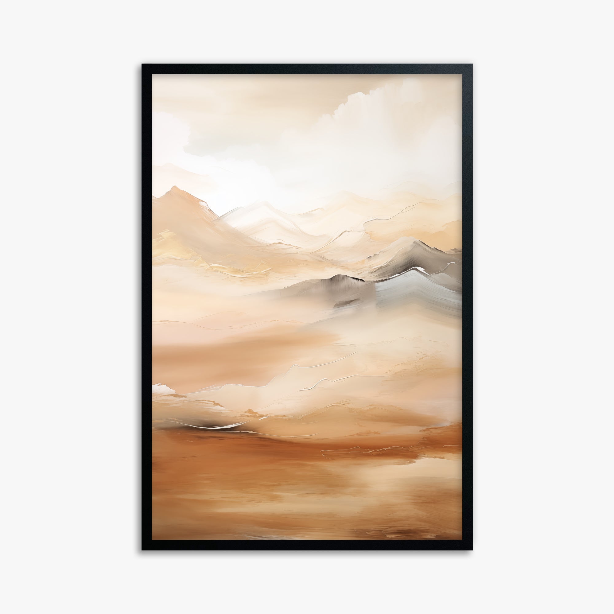 Desert Mirage Mountains, 61x91cm Framed Poster With Black Frame