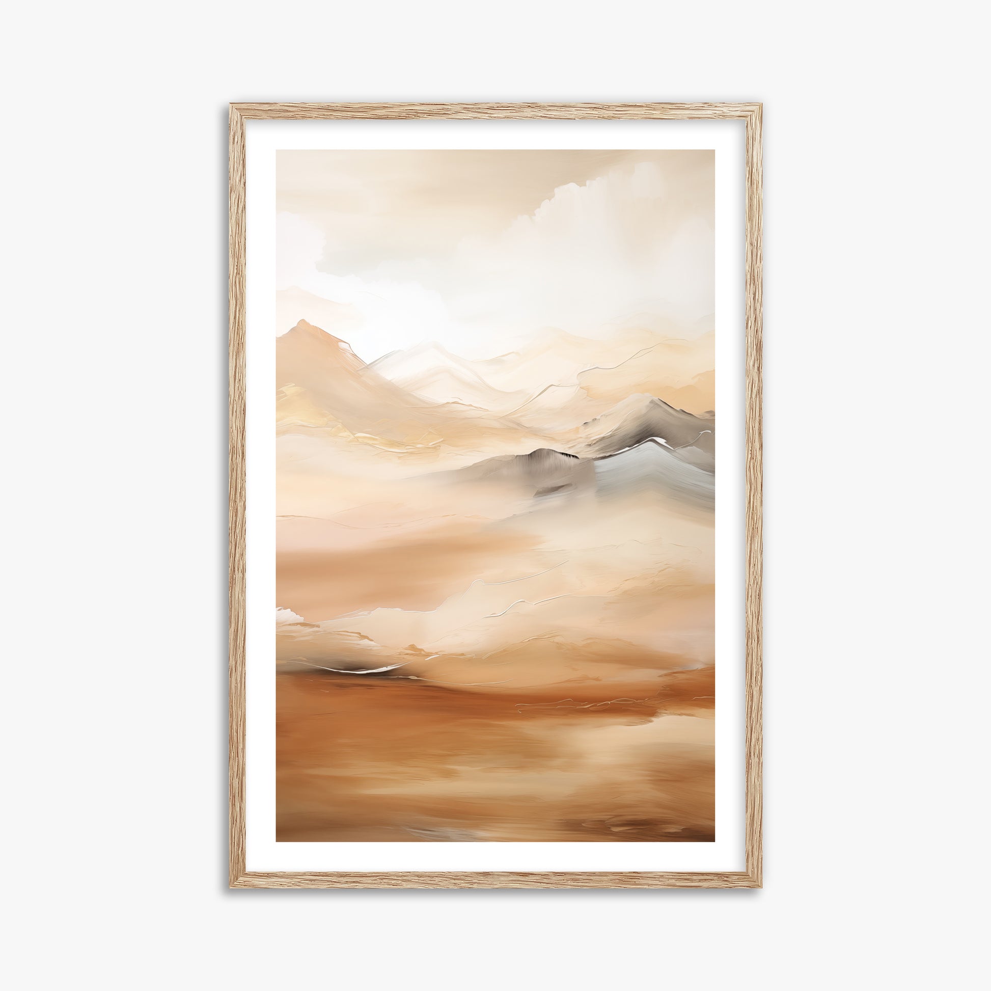 Desert Mirage Mountains, 61x91cm Framed Art Reproduction With Raw Oak Frame