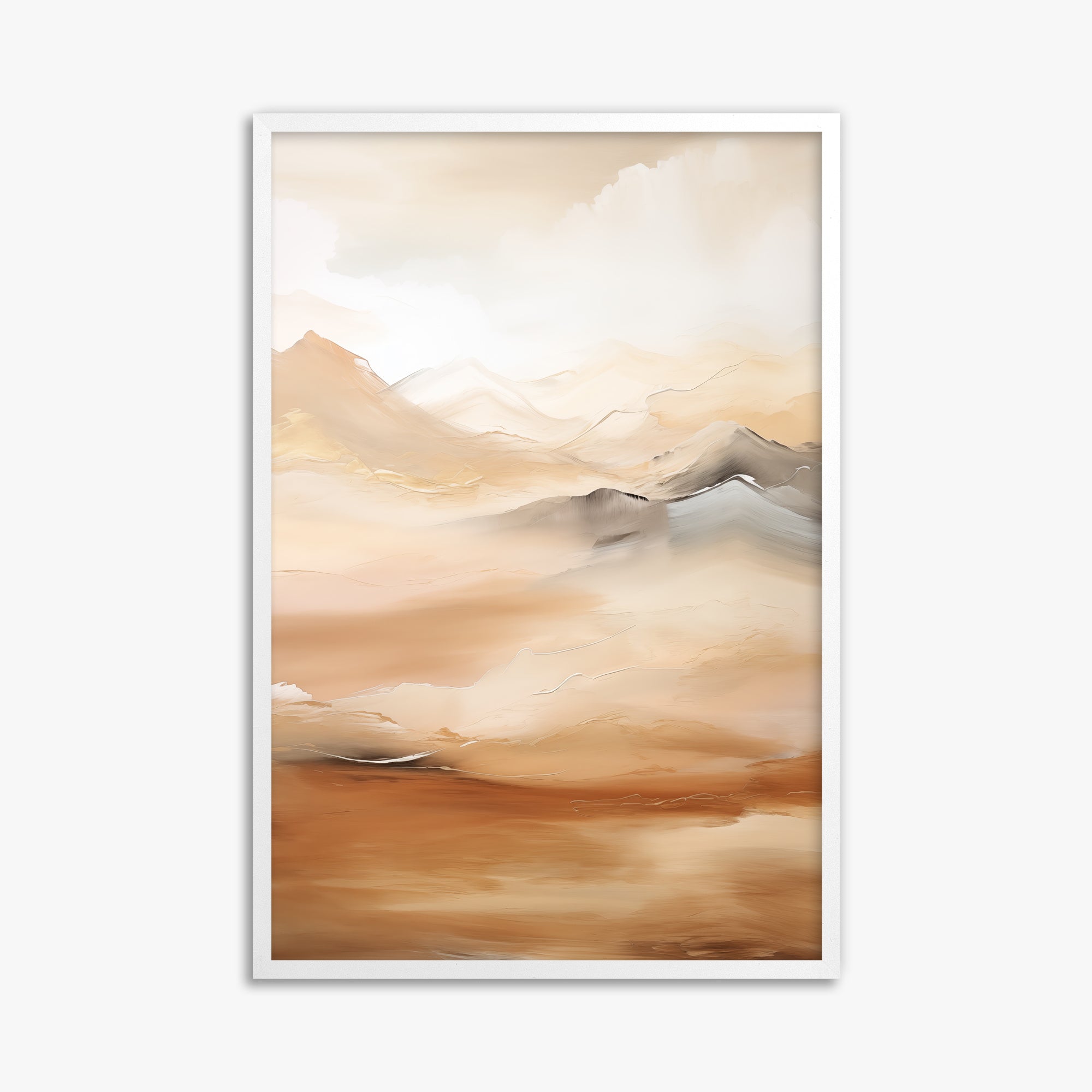 Desert Mirage Mountains, 61x91cm Framed Poster With White Frame