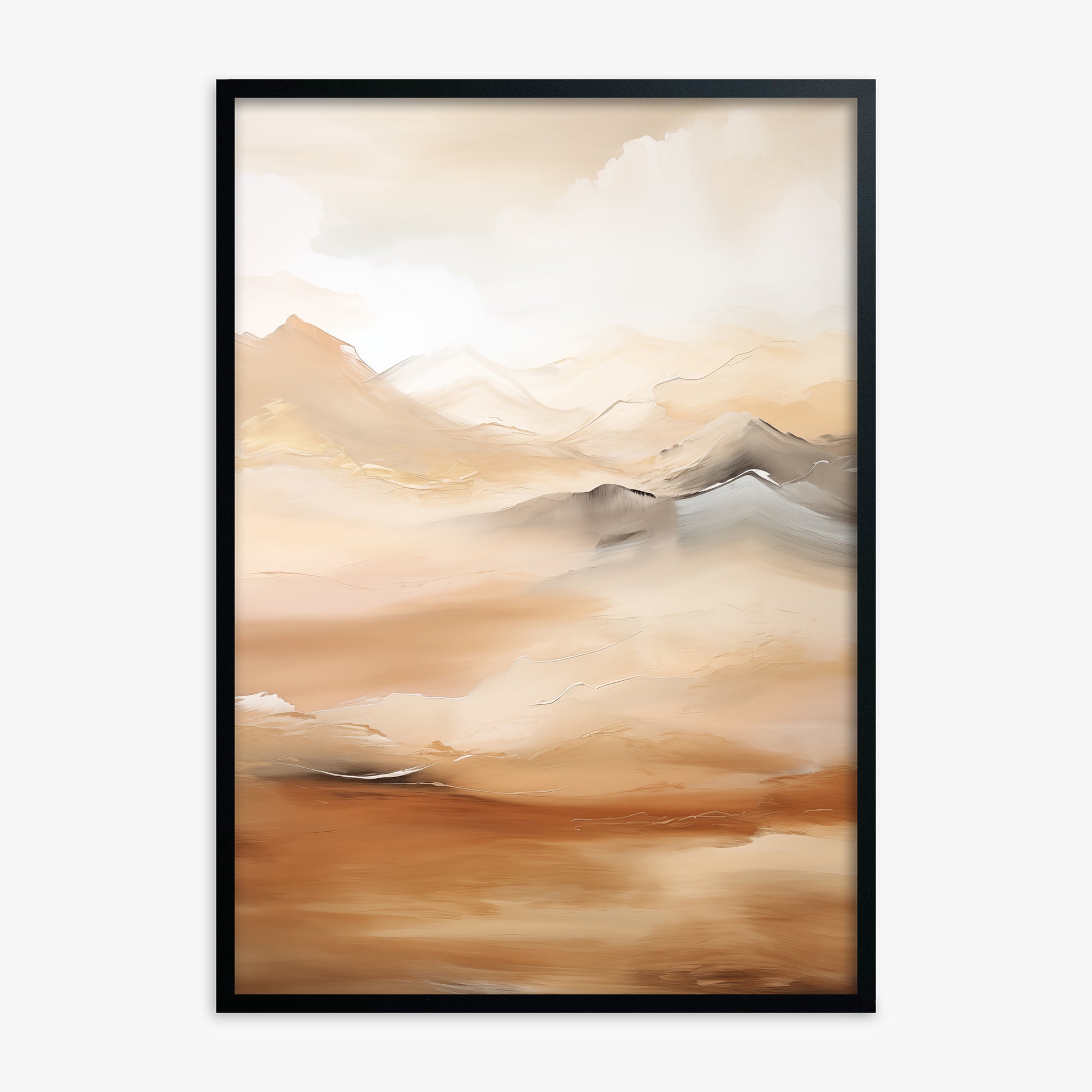 Desert Mirage Mountains, Black Framed Poster With Black Frame