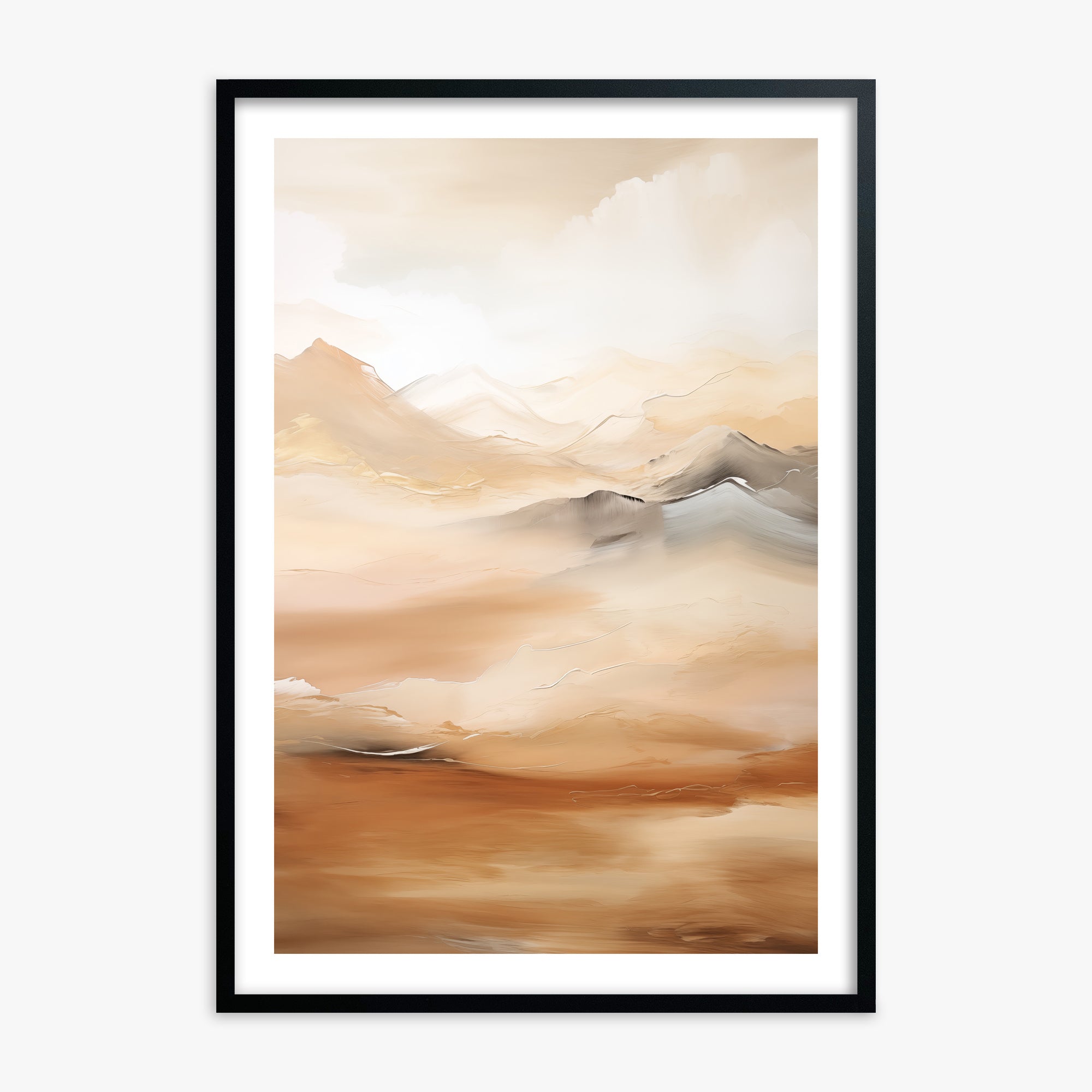 Desert Mirage Mountains, Black Framed Poster With Black Frame