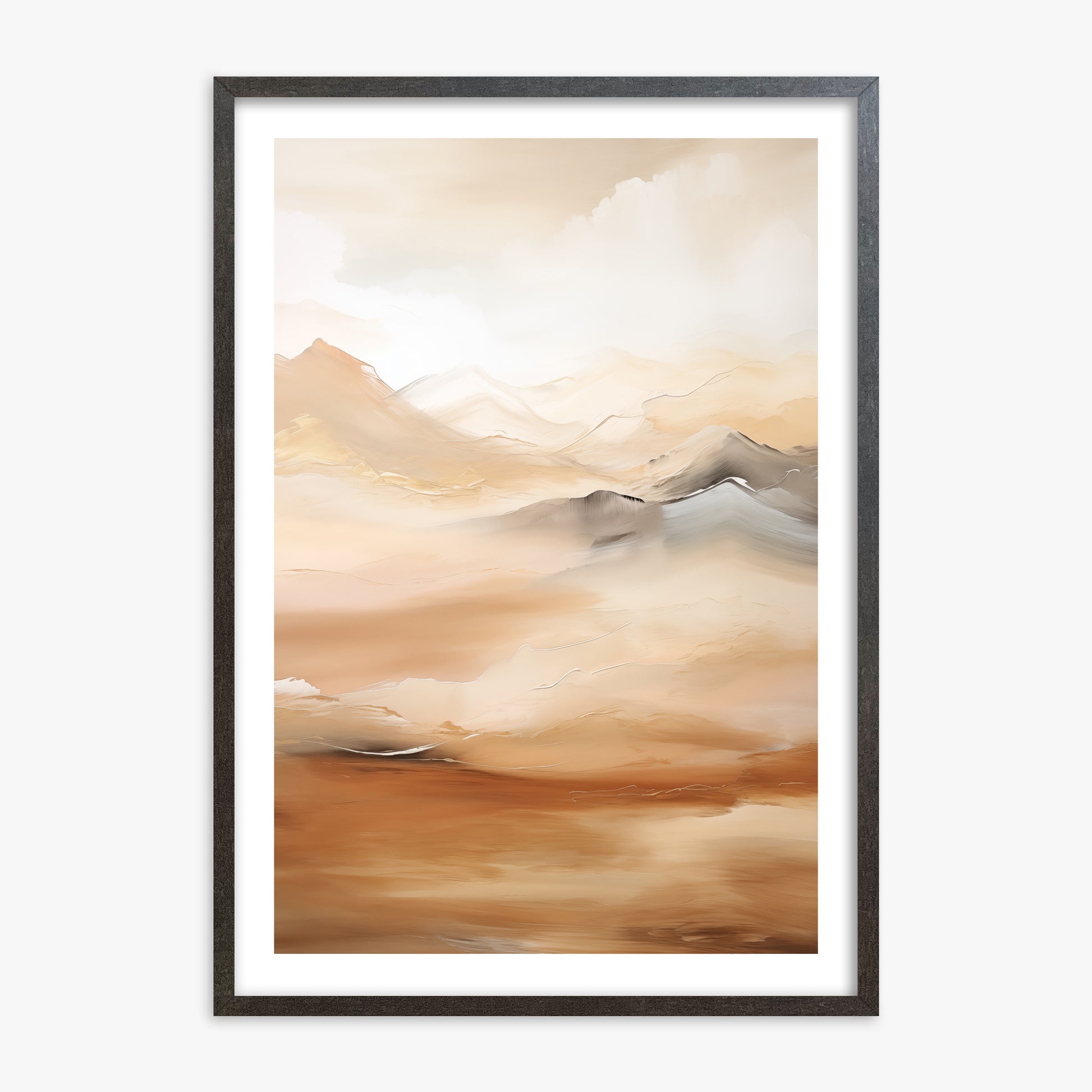 Desert Mirage Mountains, 70x100cm Framed Art Reproduction With Espresso Frame