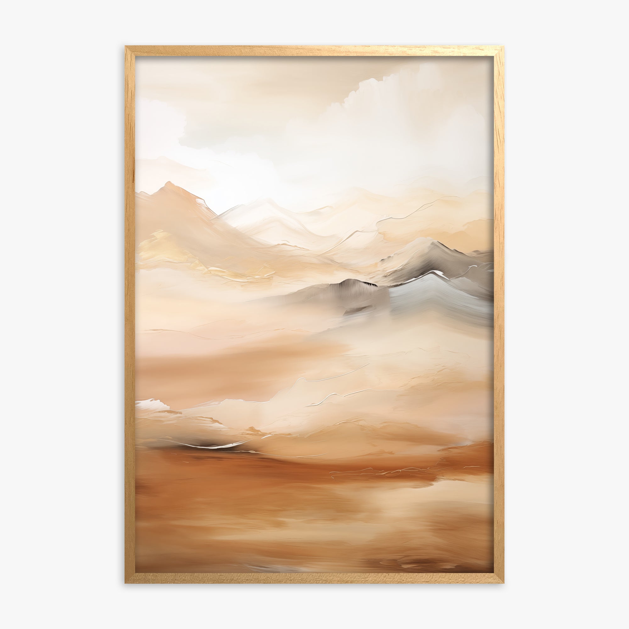 Desert Mirage Mountains, Oak Framed Poster With Oak Frame