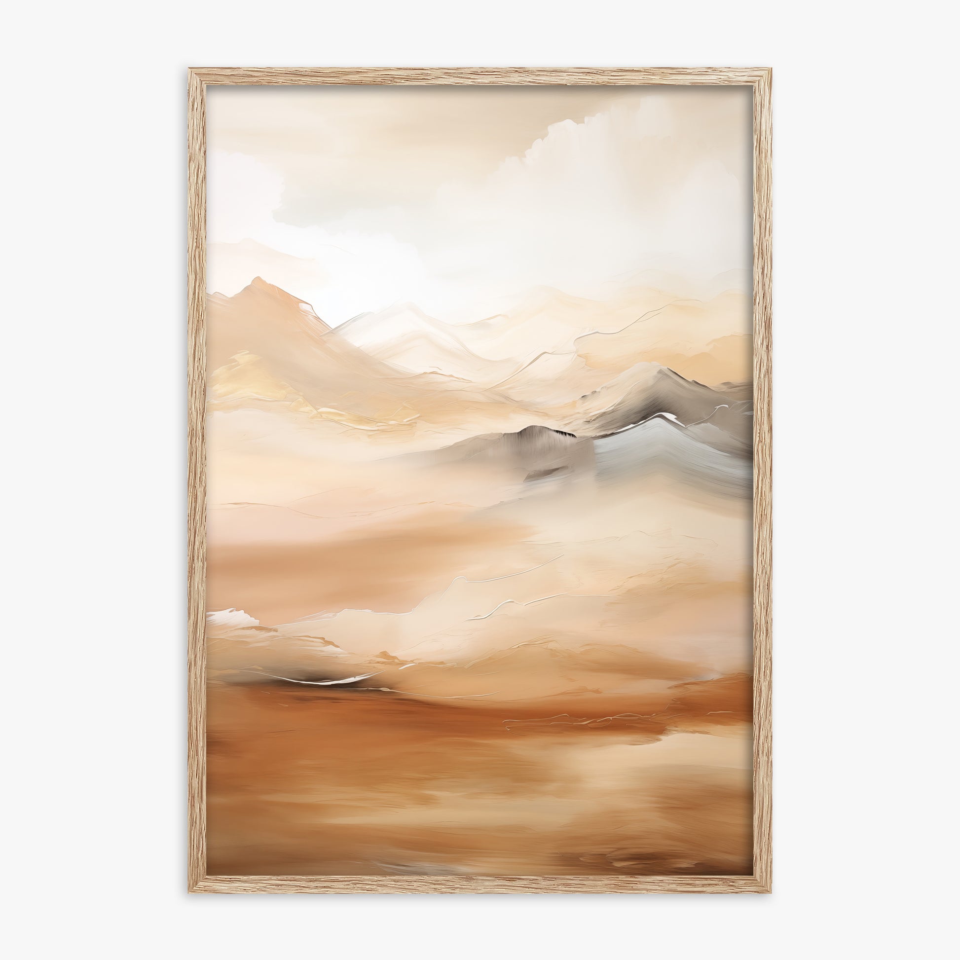 Desert Mirage Mountains, 70x100cm Framed Art Reproduction With Raw Oak Frame
