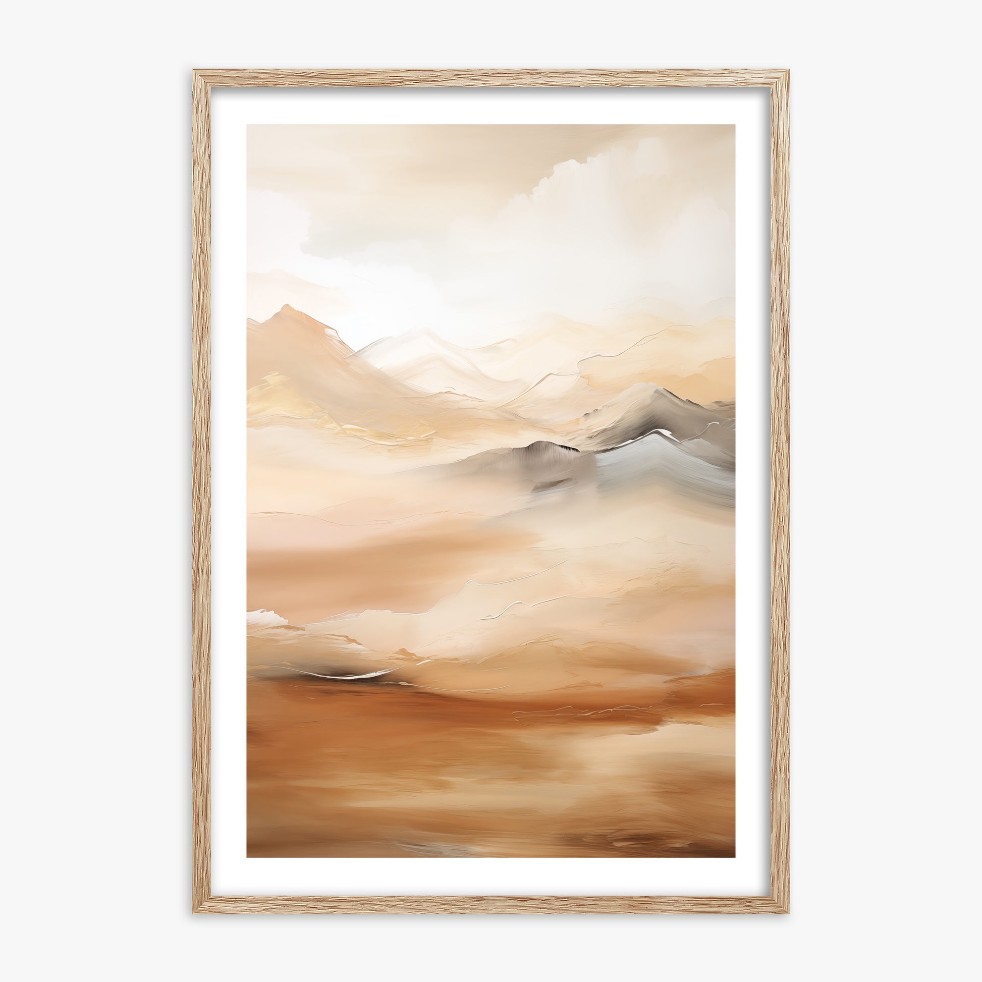Desert Mirage Mountains, 70x100cm Framed Art Reproduction With Raw Oak Frame