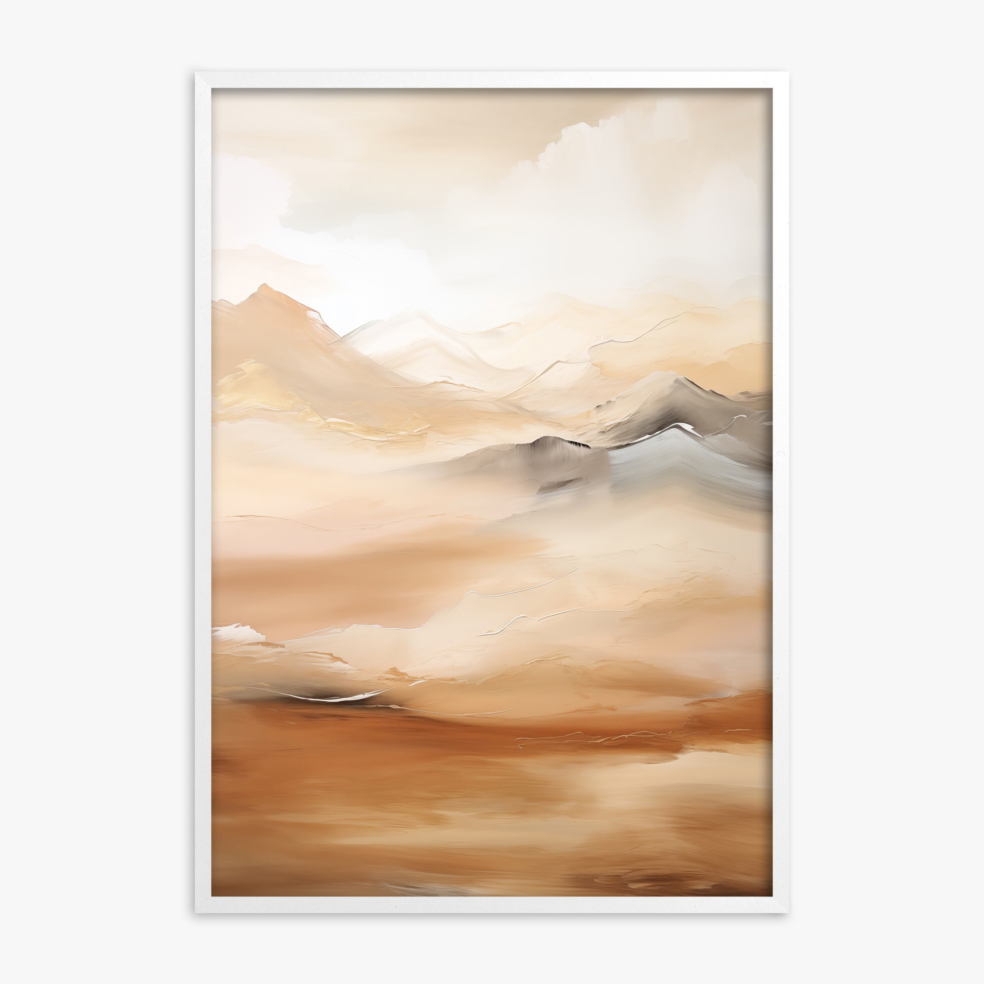 Desert Mirage Mountains, White Framed Poster With White Frame