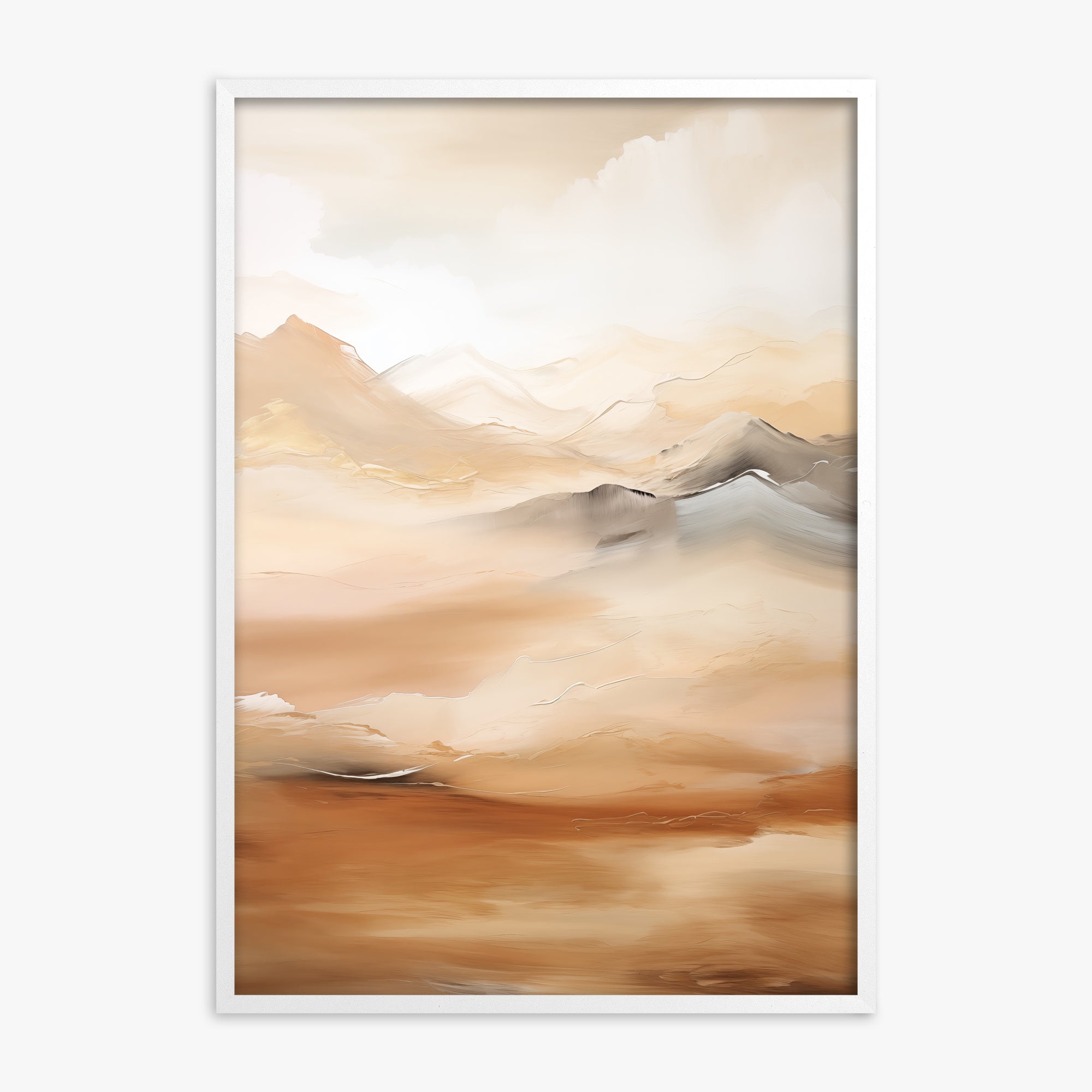 Desert Mirage Mountains, White Framed Poster With White Frame