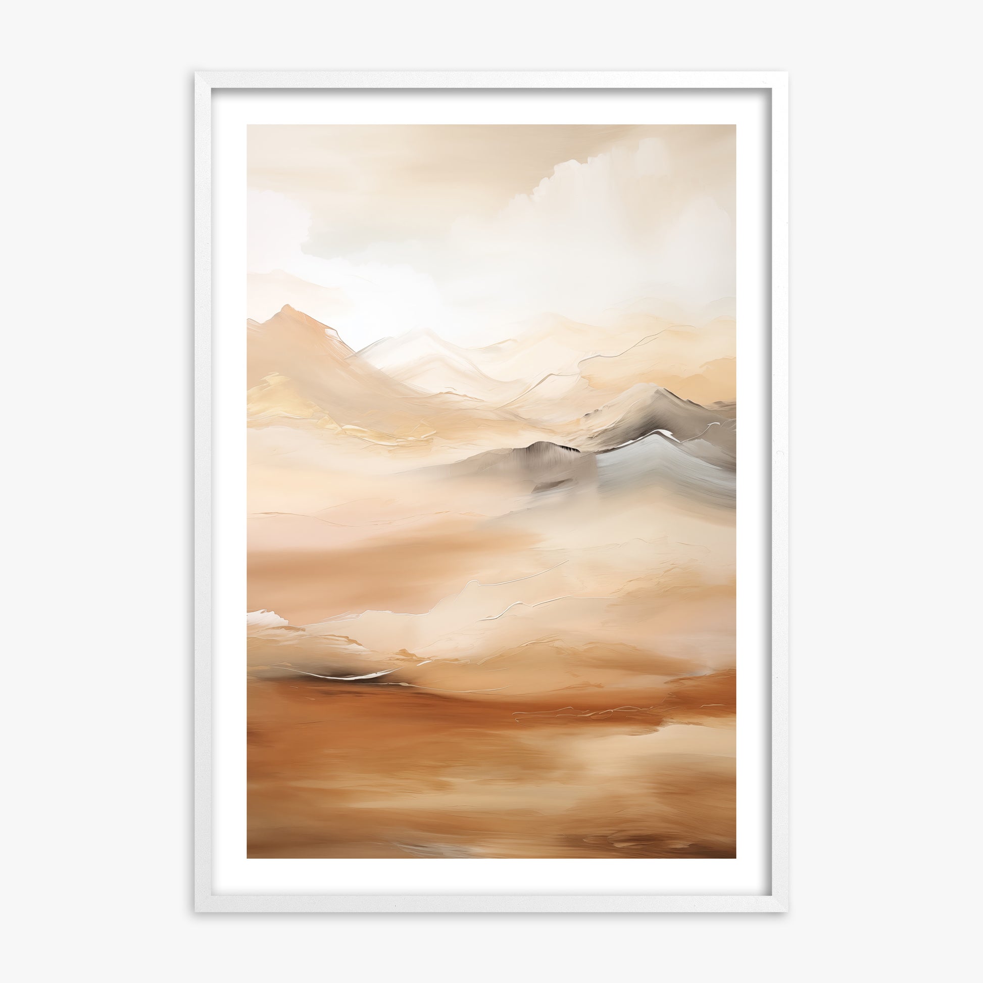 Desert Mirage Mountains, White Framed Poster With White Frame