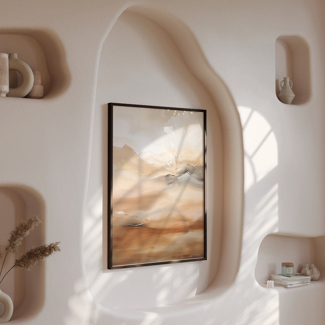 Desert Mirage Mountains, 50x70cm Framed Poster With Black Frame