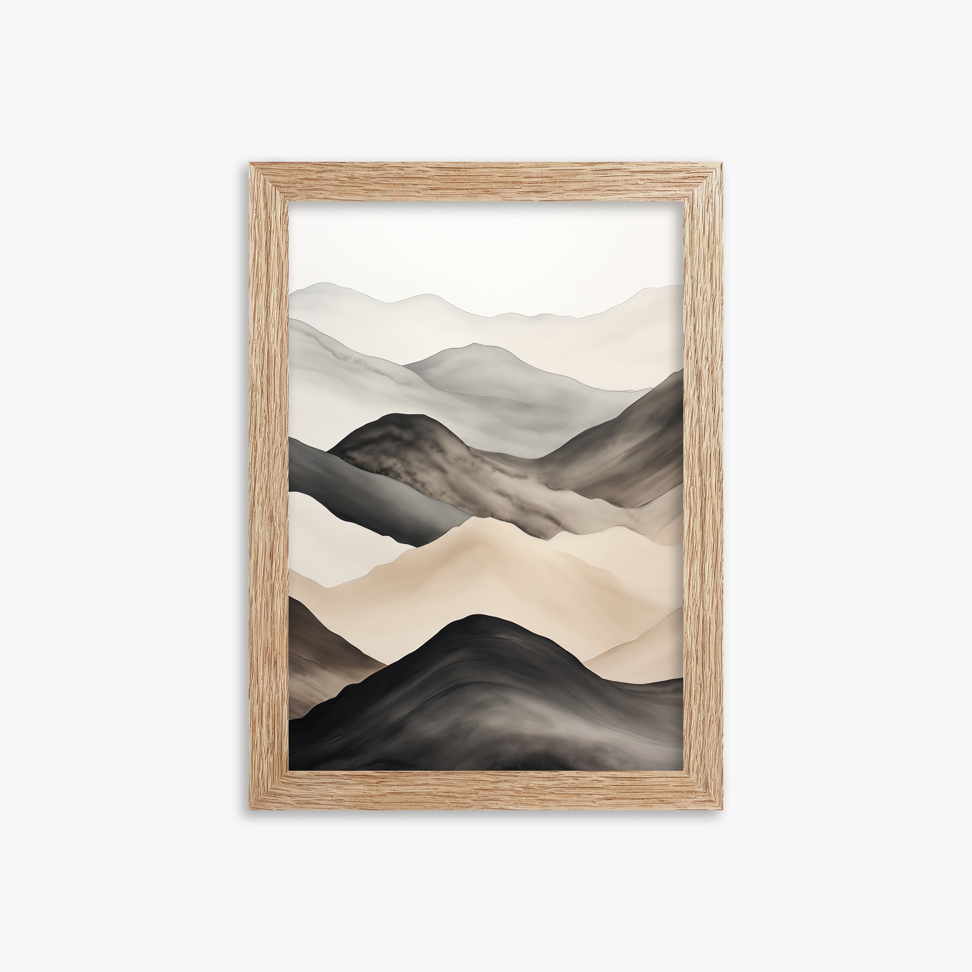Misty Mountains Drift, 21x30cm Framed Art Reproduction With Raw Oak Frame
