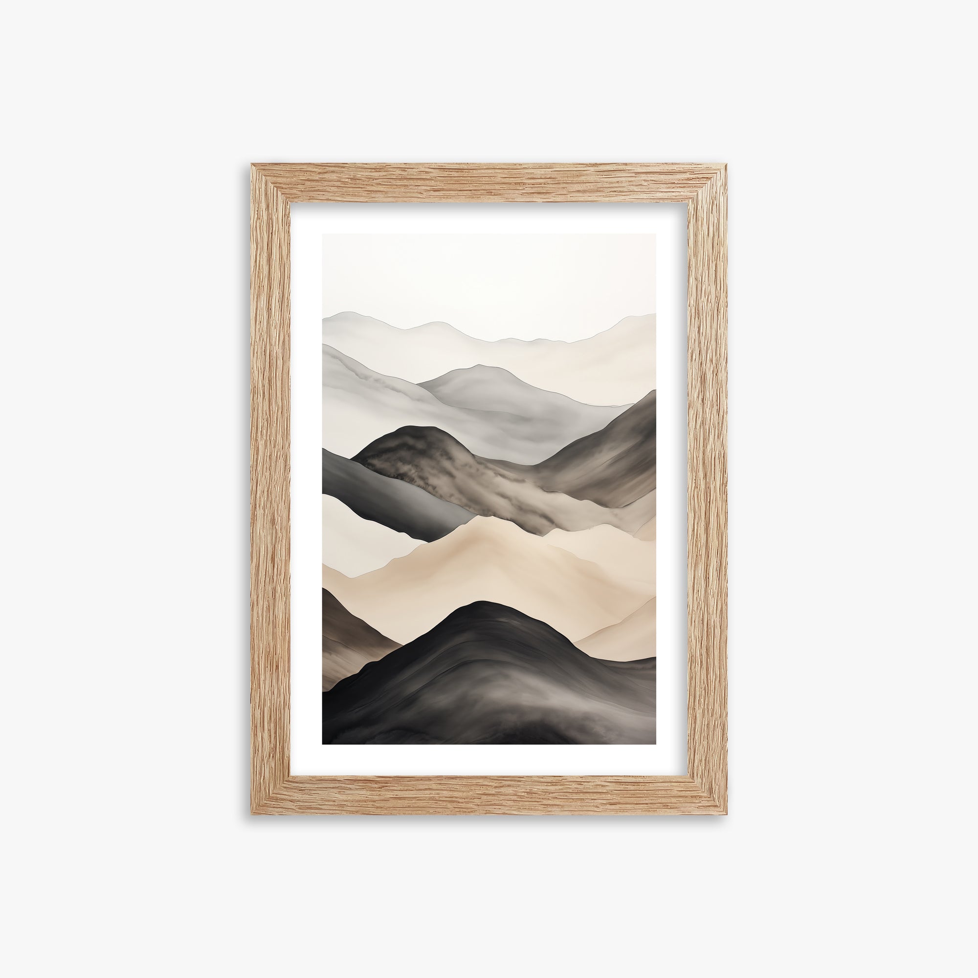 Misty Mountains Drift, 21x30cm Framed Art Reproduction With Raw Oak Frame