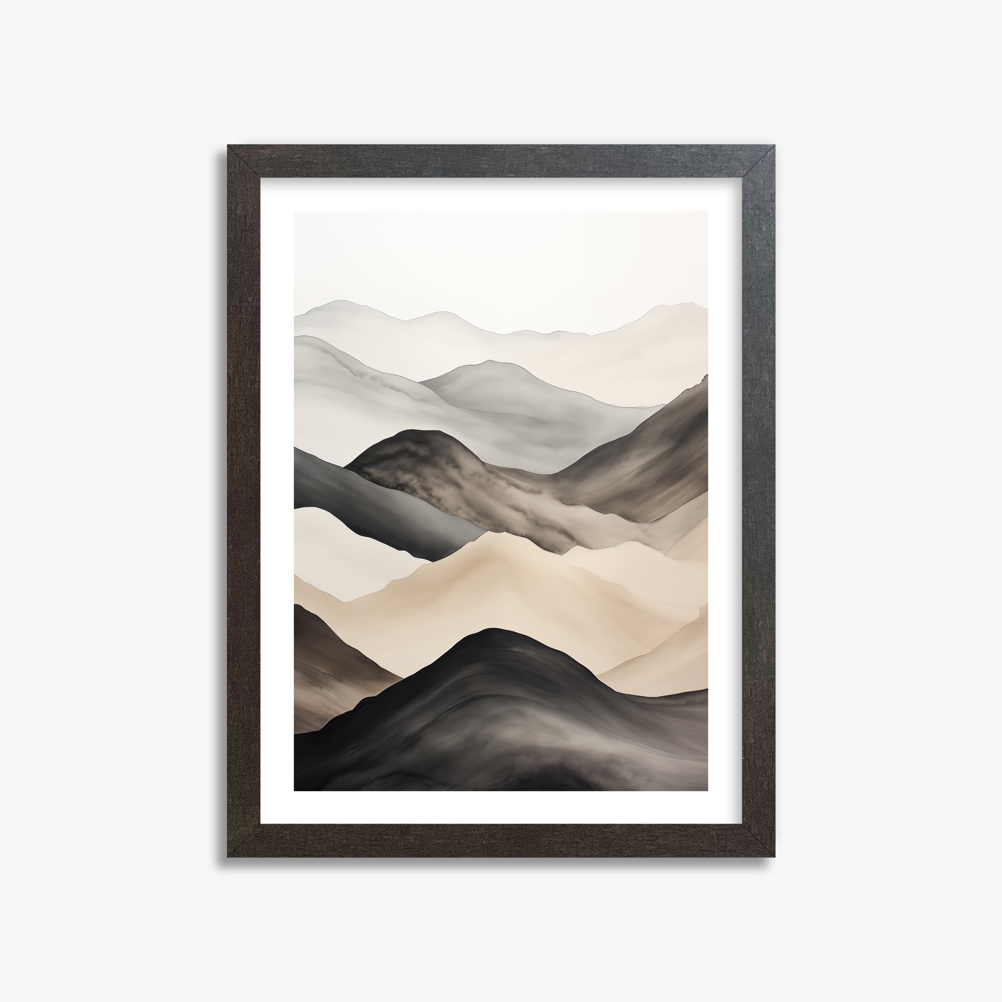 Misty Mountains Drift, 30x40cm Framed Art Reproduction With Espresso Frame