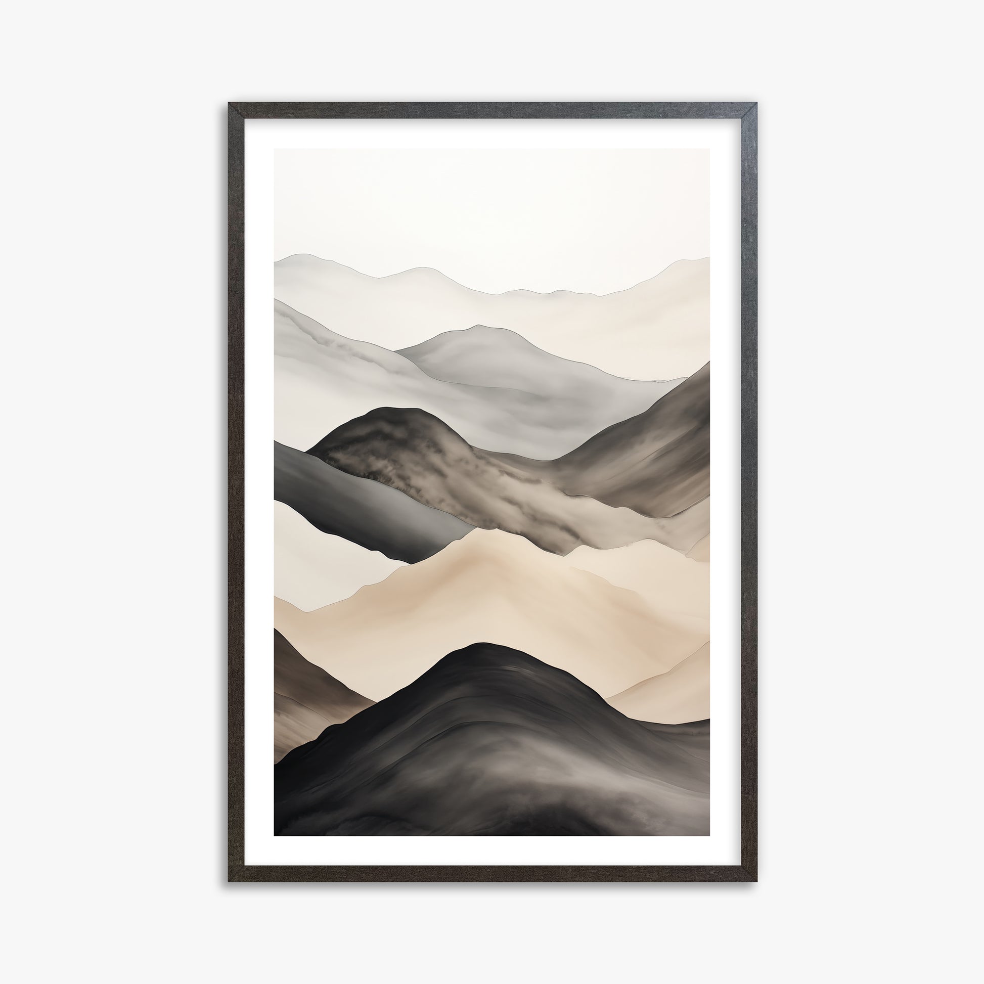 Misty Mountains Drift, 61x91cm Framed Art Reproduction With Espresso Frame