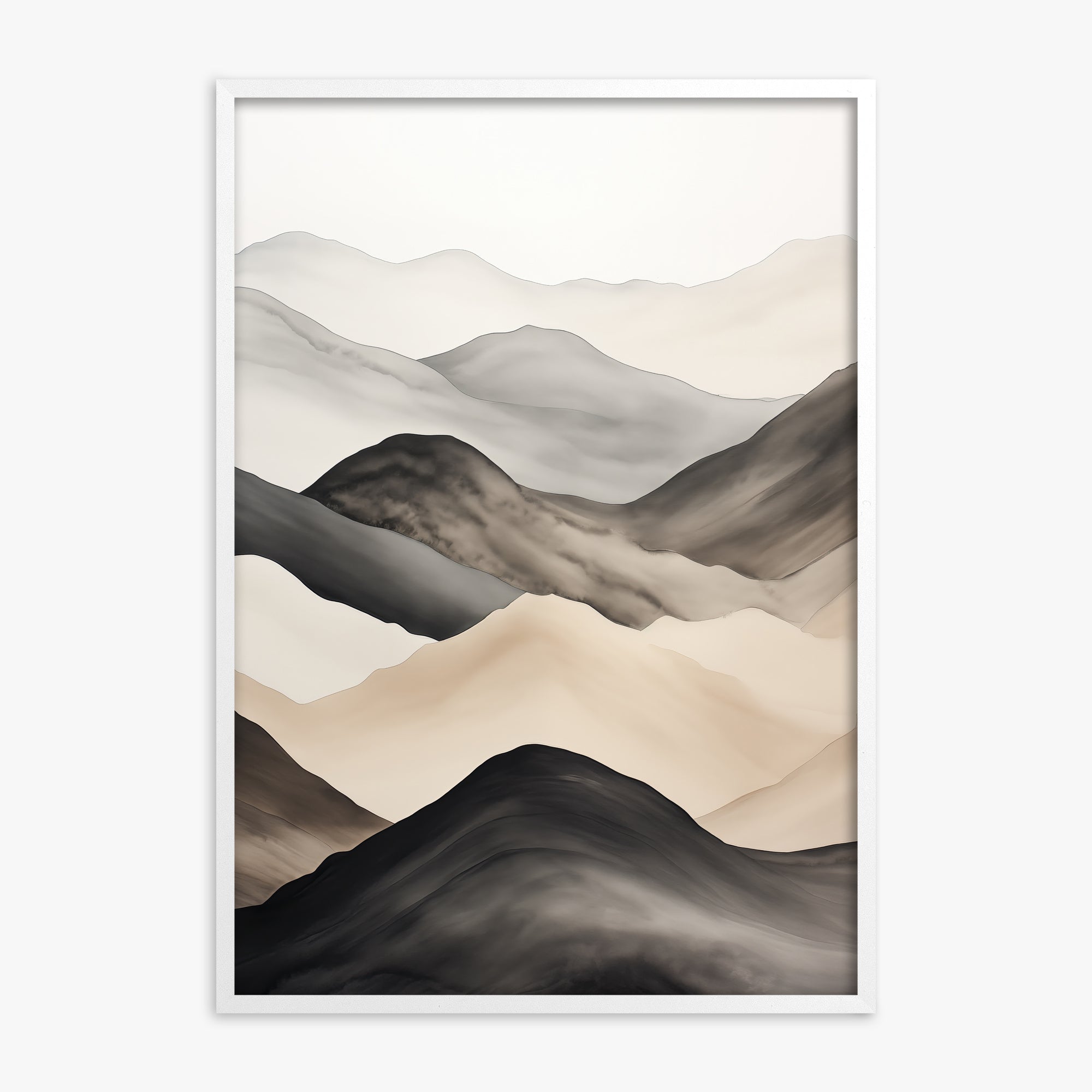 Misty Mountains Drift, White Framed Poster With White Frame