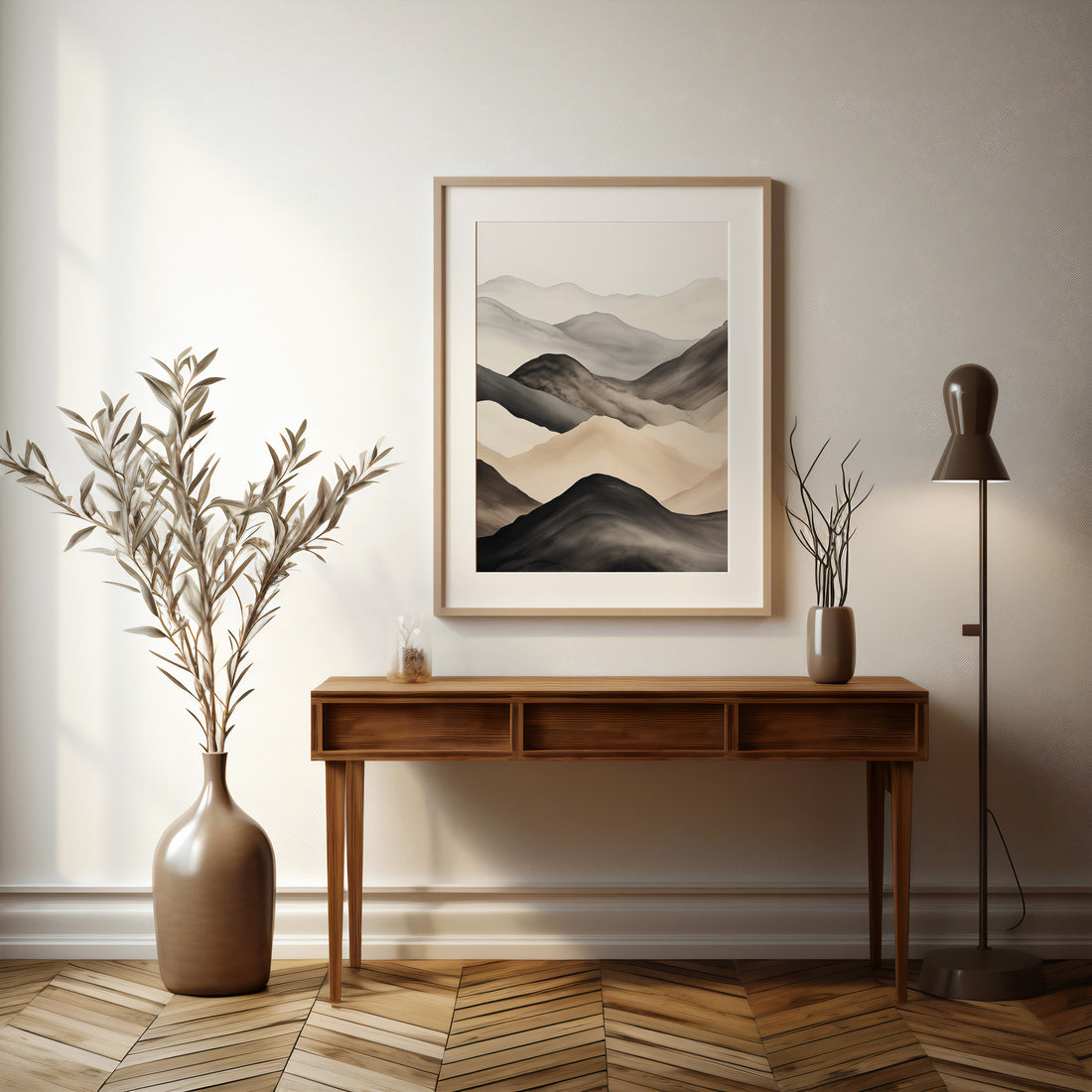 Misty Mountains Drift, 50x70cm Framed Poster With Black Frame