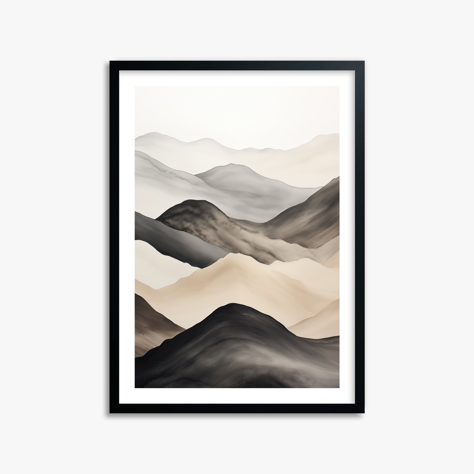 Misty Mountains Drift, 50x70cm Black Framed Art Reproduction