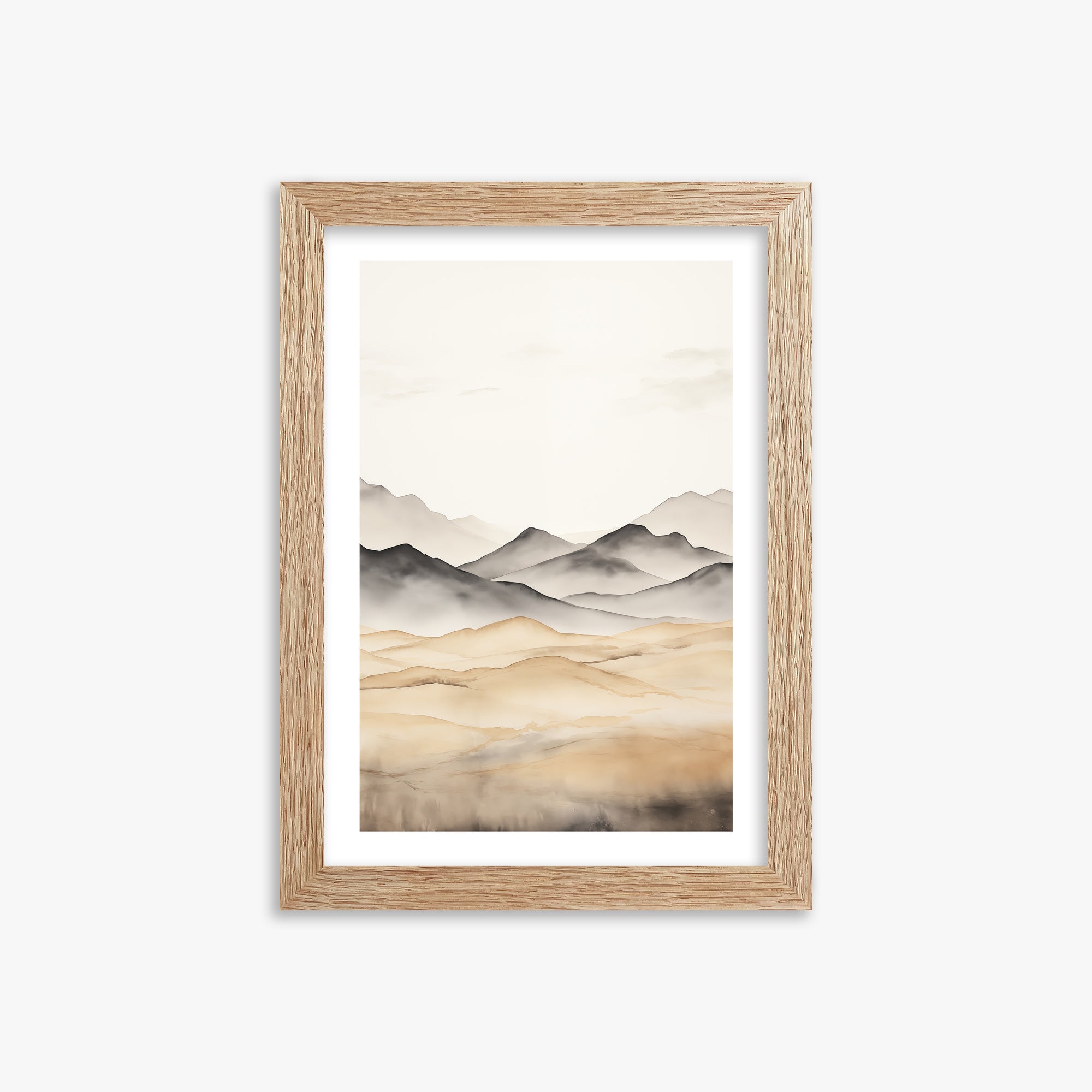 Misty Mountains Serenity, 21x30cm Framed Art Reproduction With Raw Oak Frame