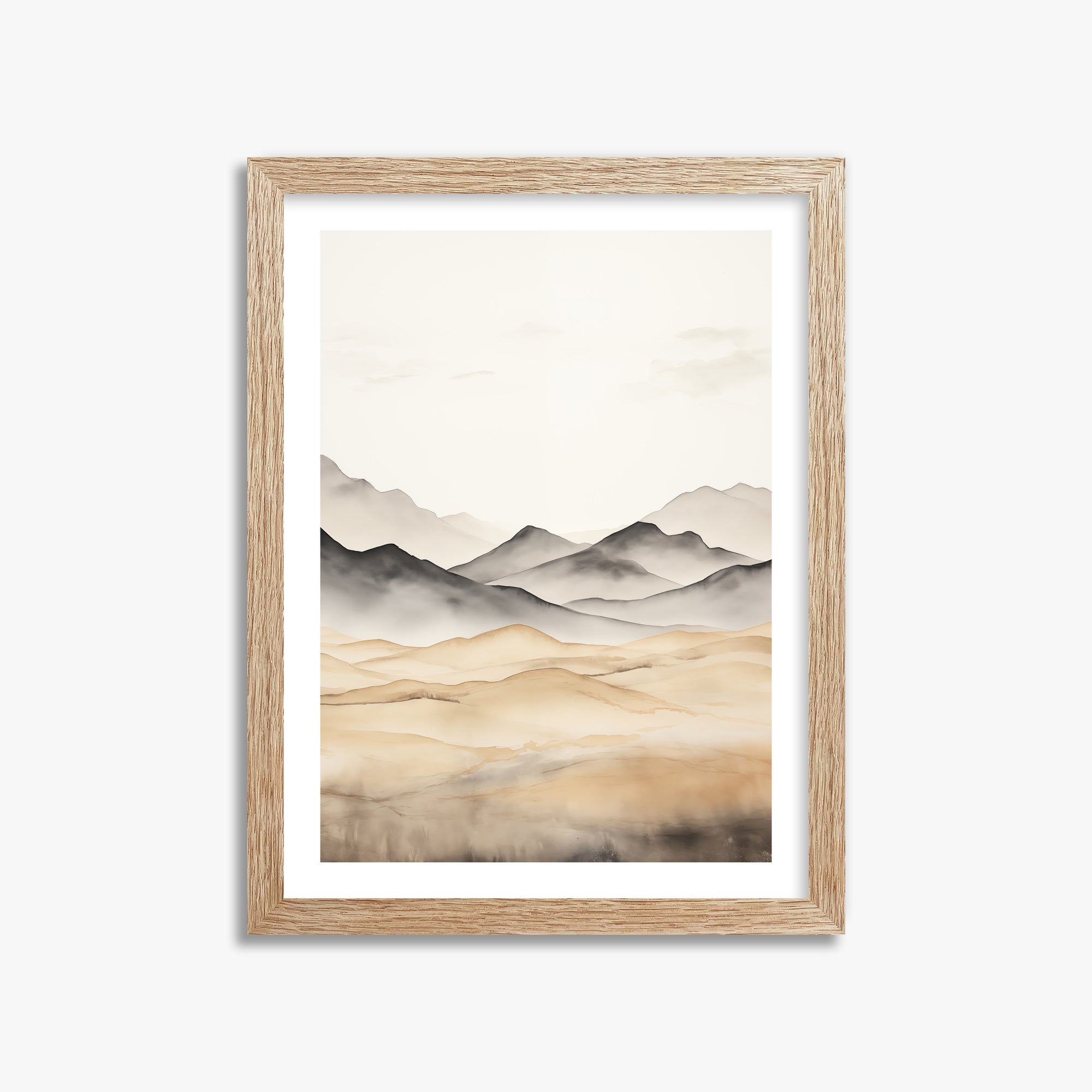 Misty Mountains Serenity, 30x40cm Framed Art Reproduction With Raw Oak Frame