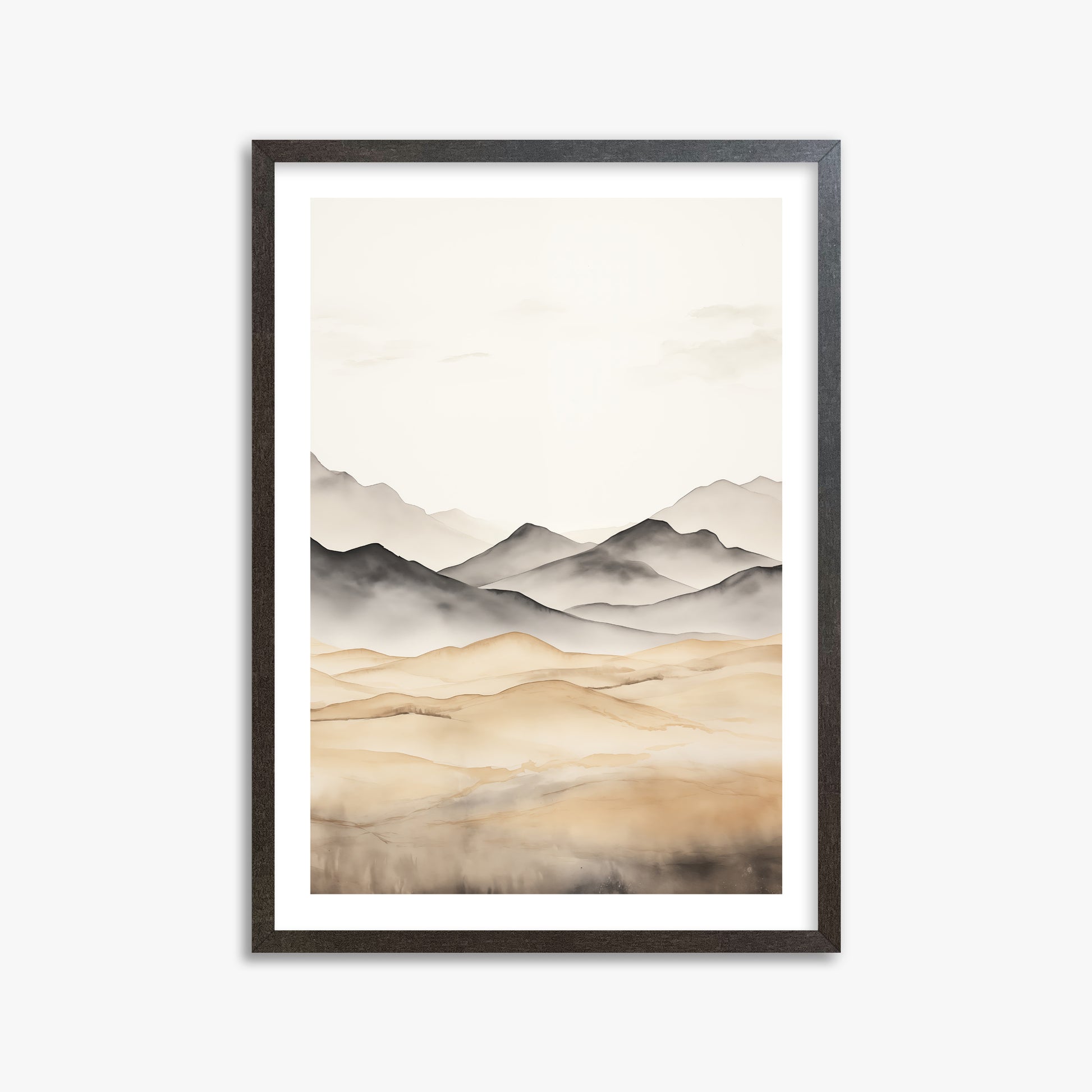 Misty Mountains Serenity, 50x70cm Framed Art Reproduction With Espresso Frame