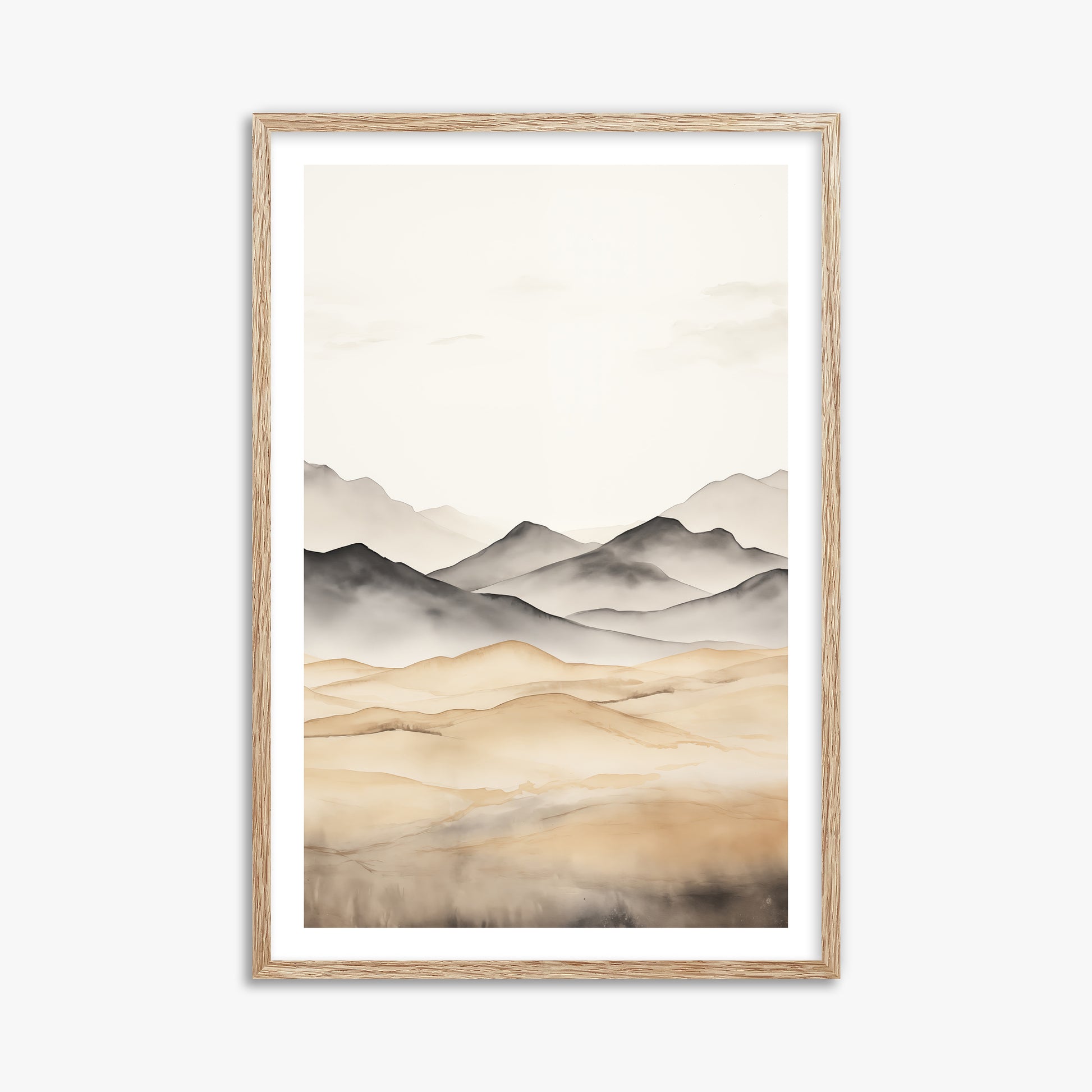 Misty Mountains Serenity, 61x91cm Framed Art Reproduction With Raw Oak Frame