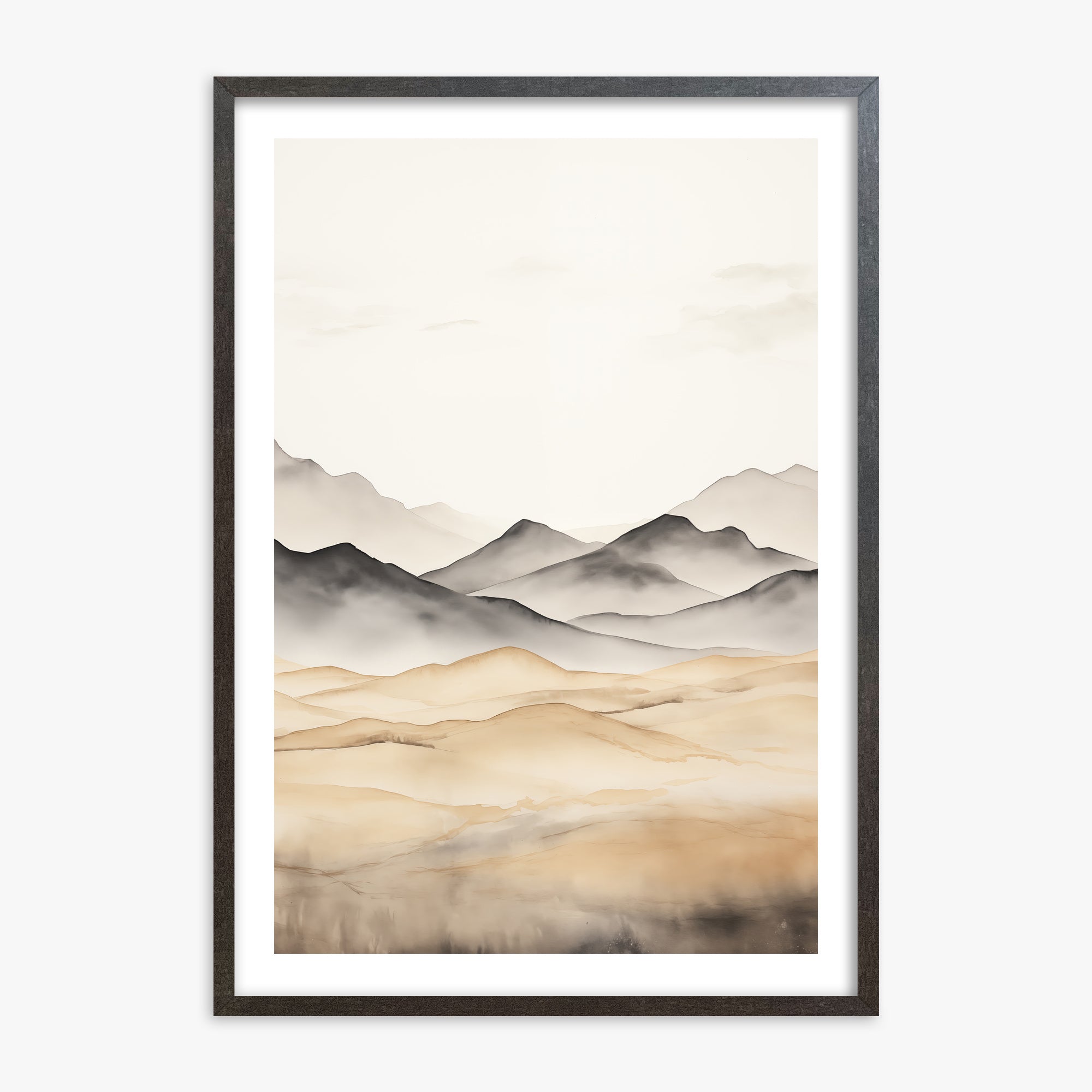Misty Mountains Serenity, 70x100cm Framed Art Reproduction With Espresso Frame
