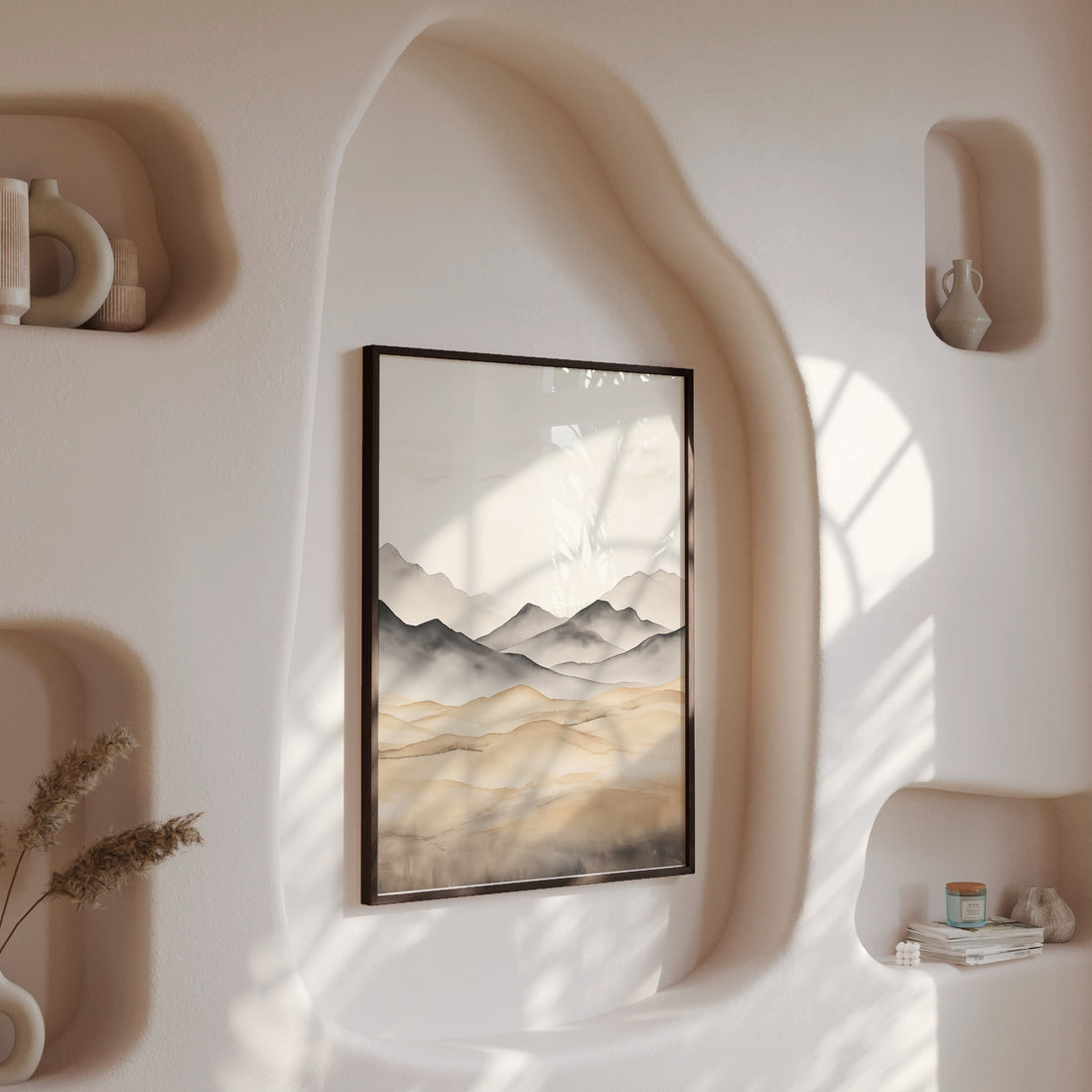 Misty Mountains Serenity, 50x70cm Framed Poster With Black Frame