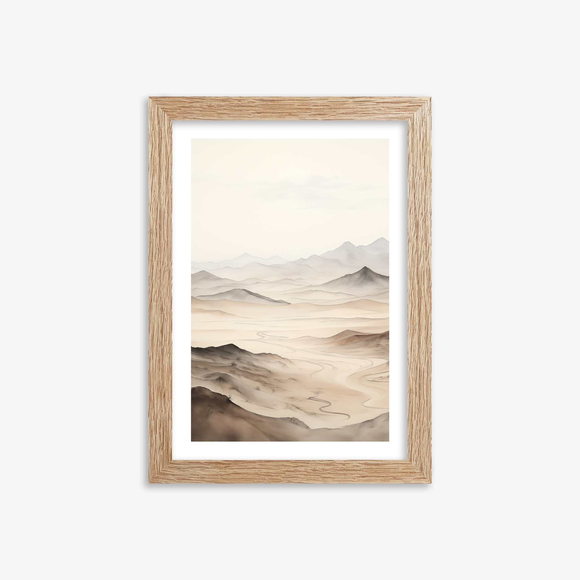 Misty Mountains Voyage, 21x30cm Framed Poster With Raw Oak Frame