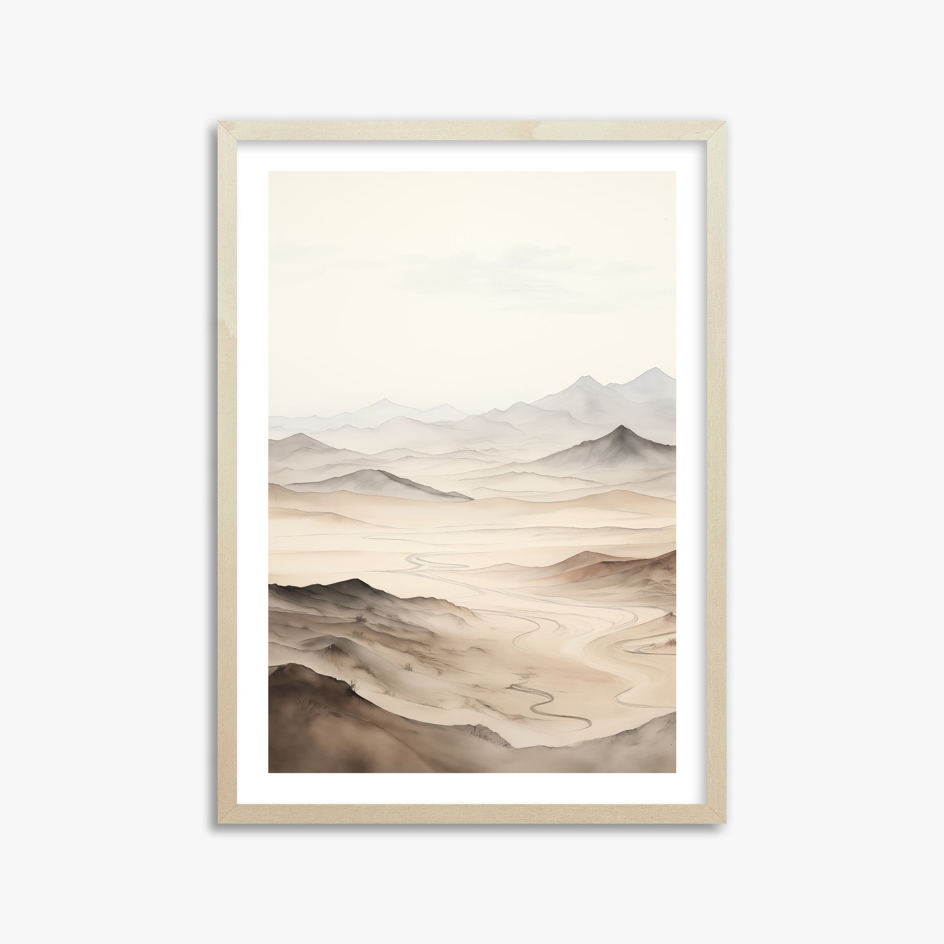 Misty Mountains Voyage, 50x70cm Framed Poster With Lime Wood Frame