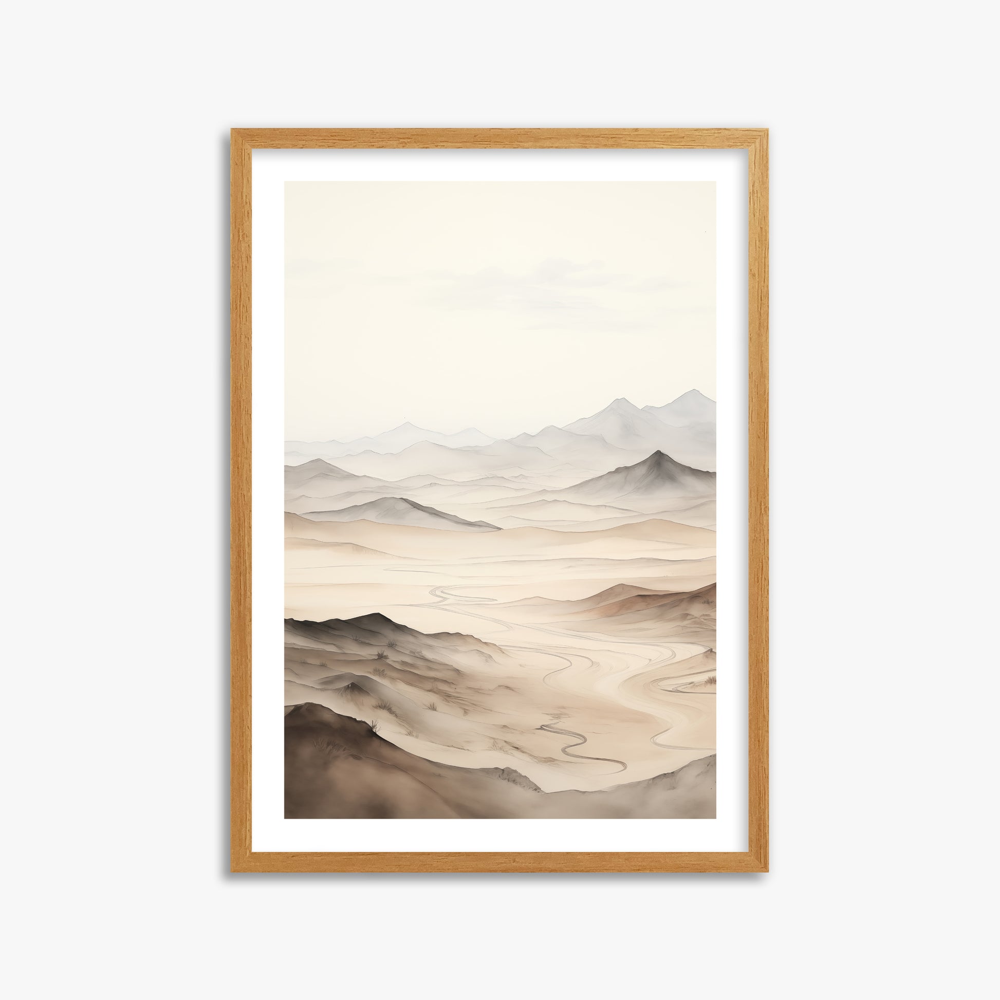 Misty Mountains Voyage, 50x70cm Framed Poster With Oak Frame