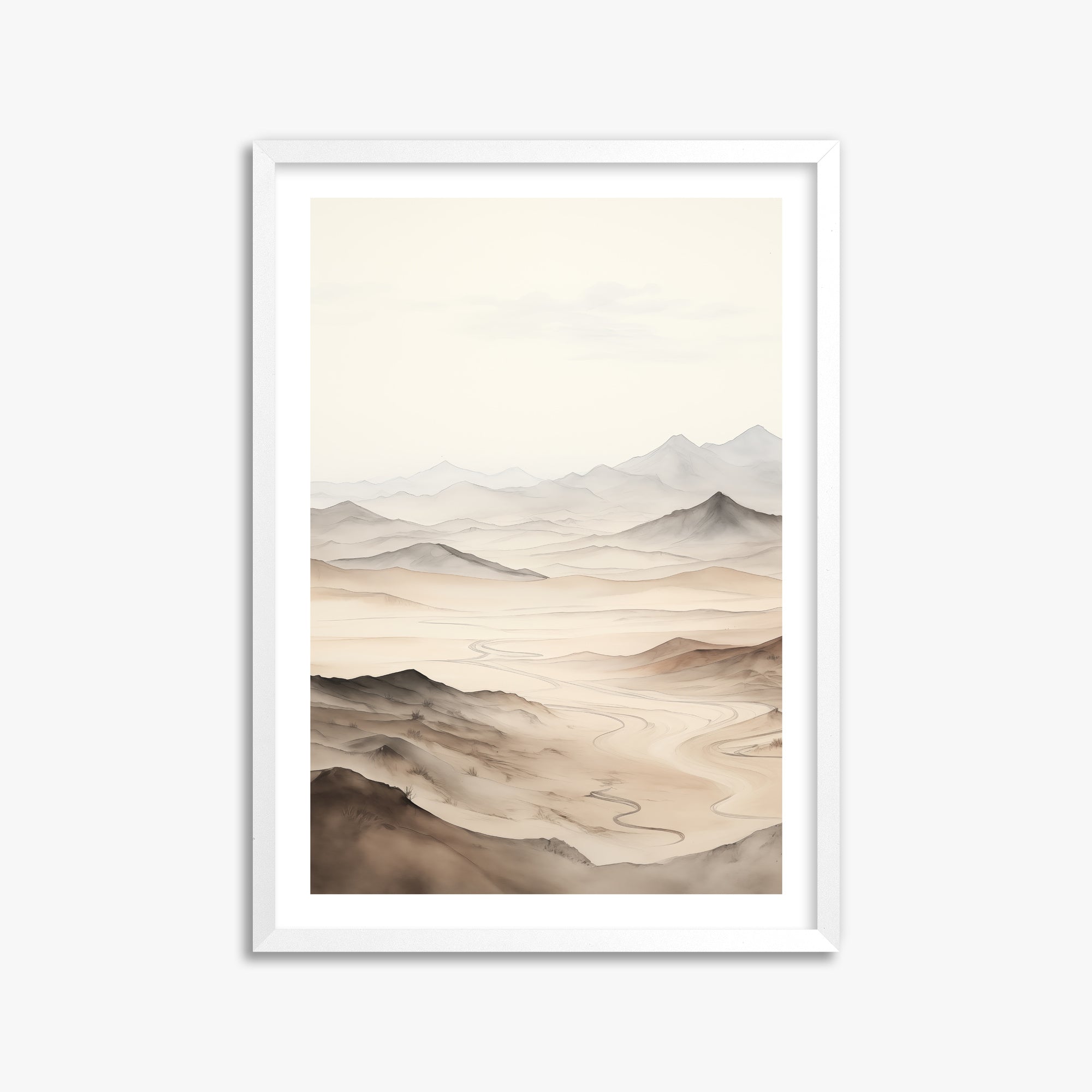 Misty Mountains Voyage, 50x70cm Framed Poster With White Frame