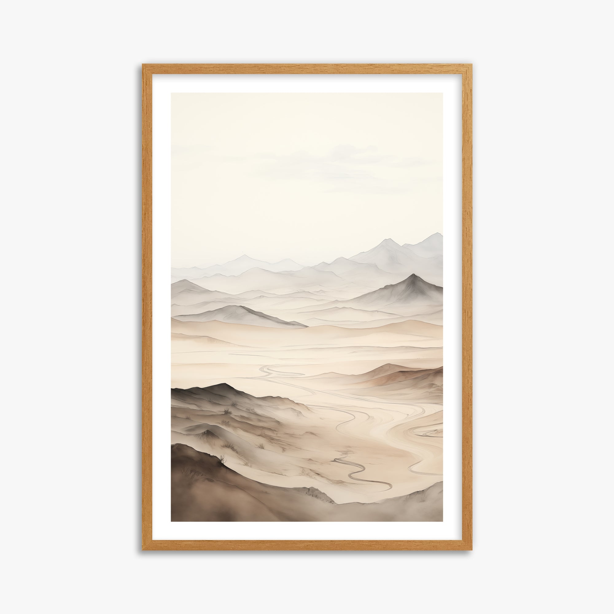 Misty Mountains Voyage, 61x91cm Framed Poster With Oak Frame