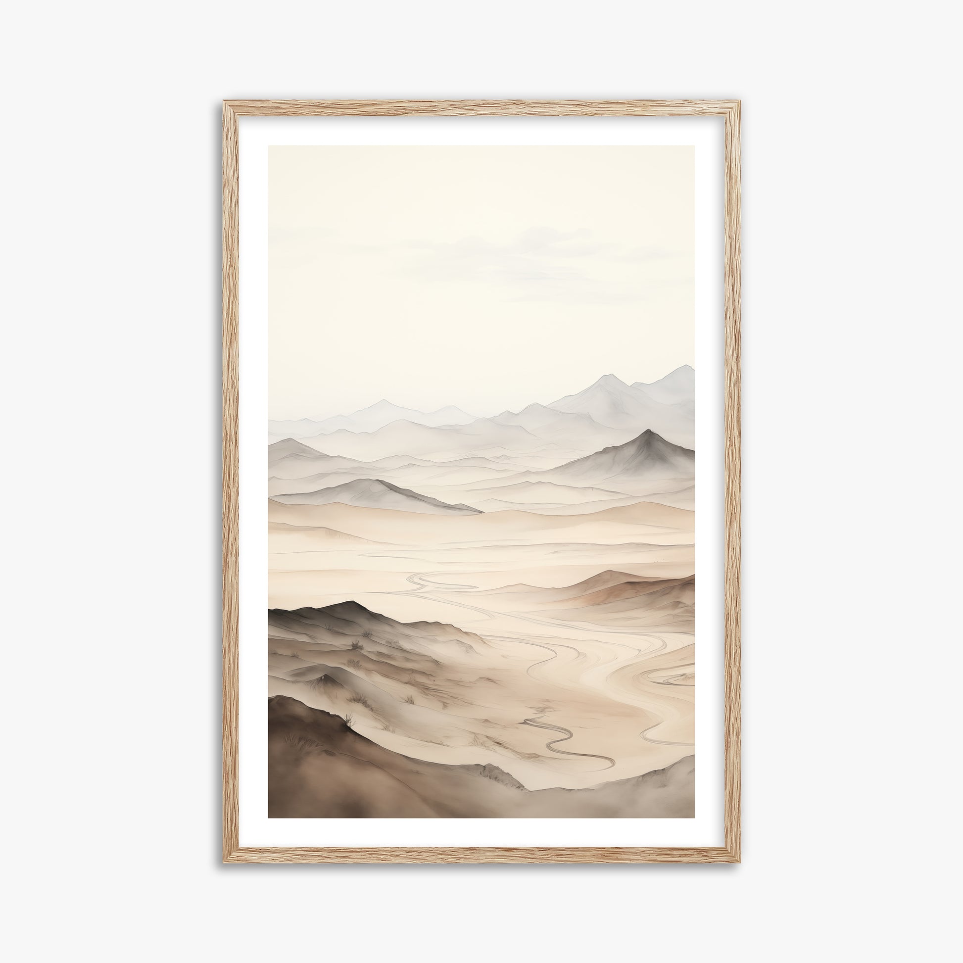 Misty Mountains Voyage, 61x91cm Framed Poster With Raw Oak Frame