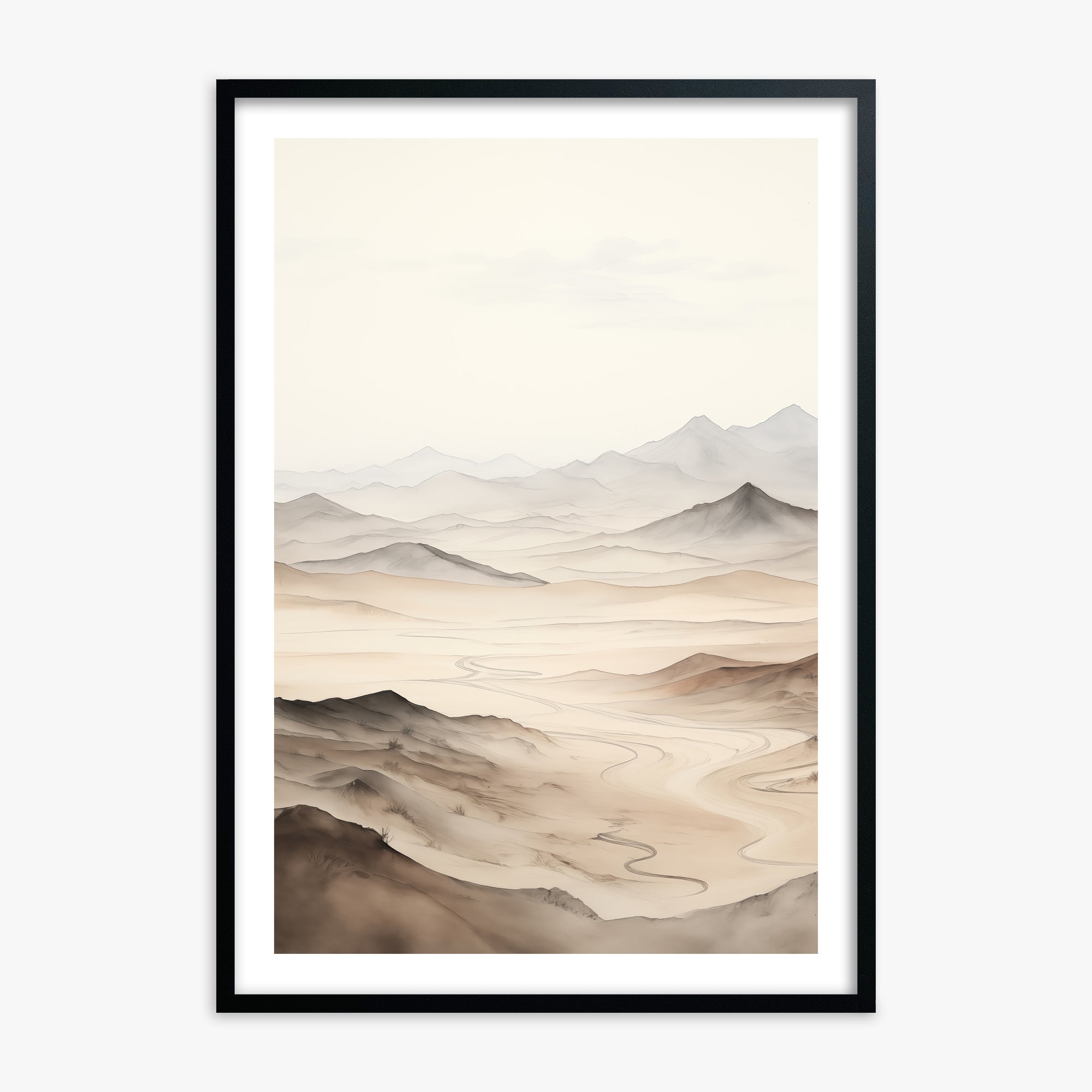 Misty Mountains Voyage, 70x100cm Framed Poster With Black Frame
