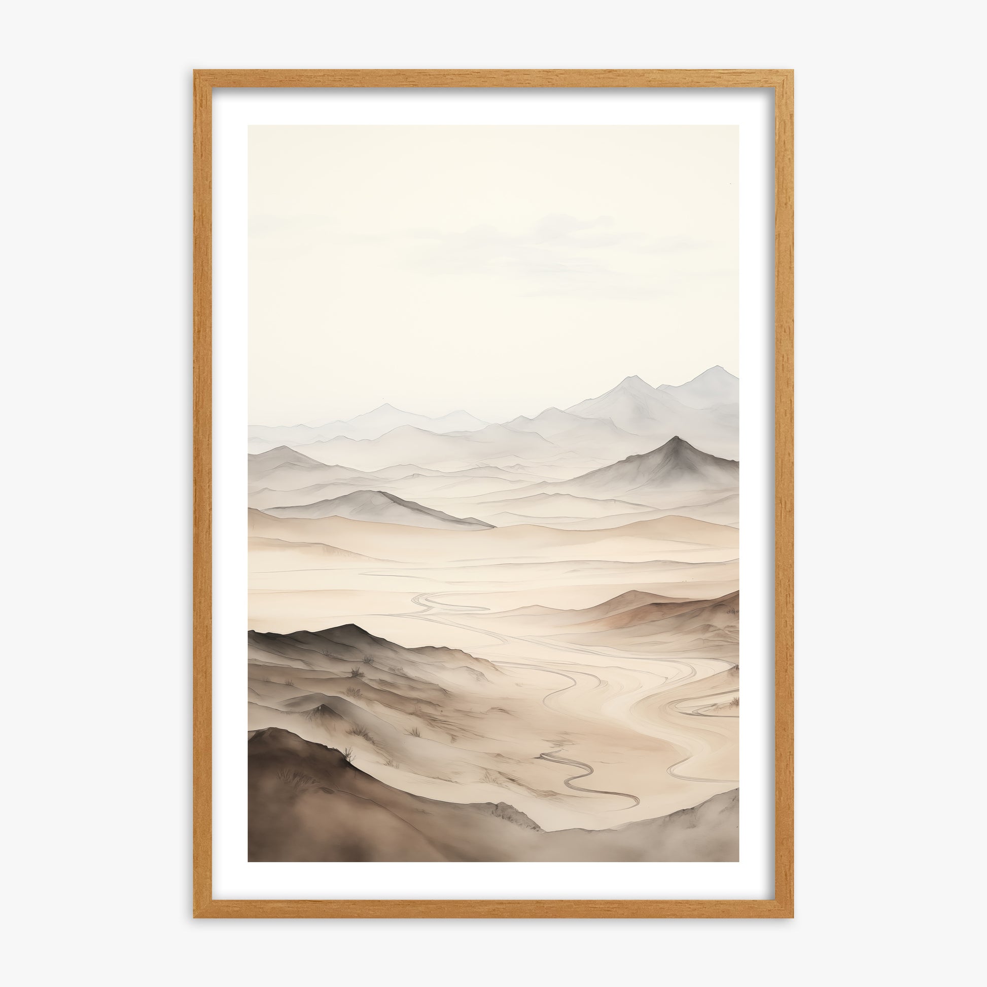 Misty Mountains Voyage, 70x100cm Framed Poster With Oak Frame