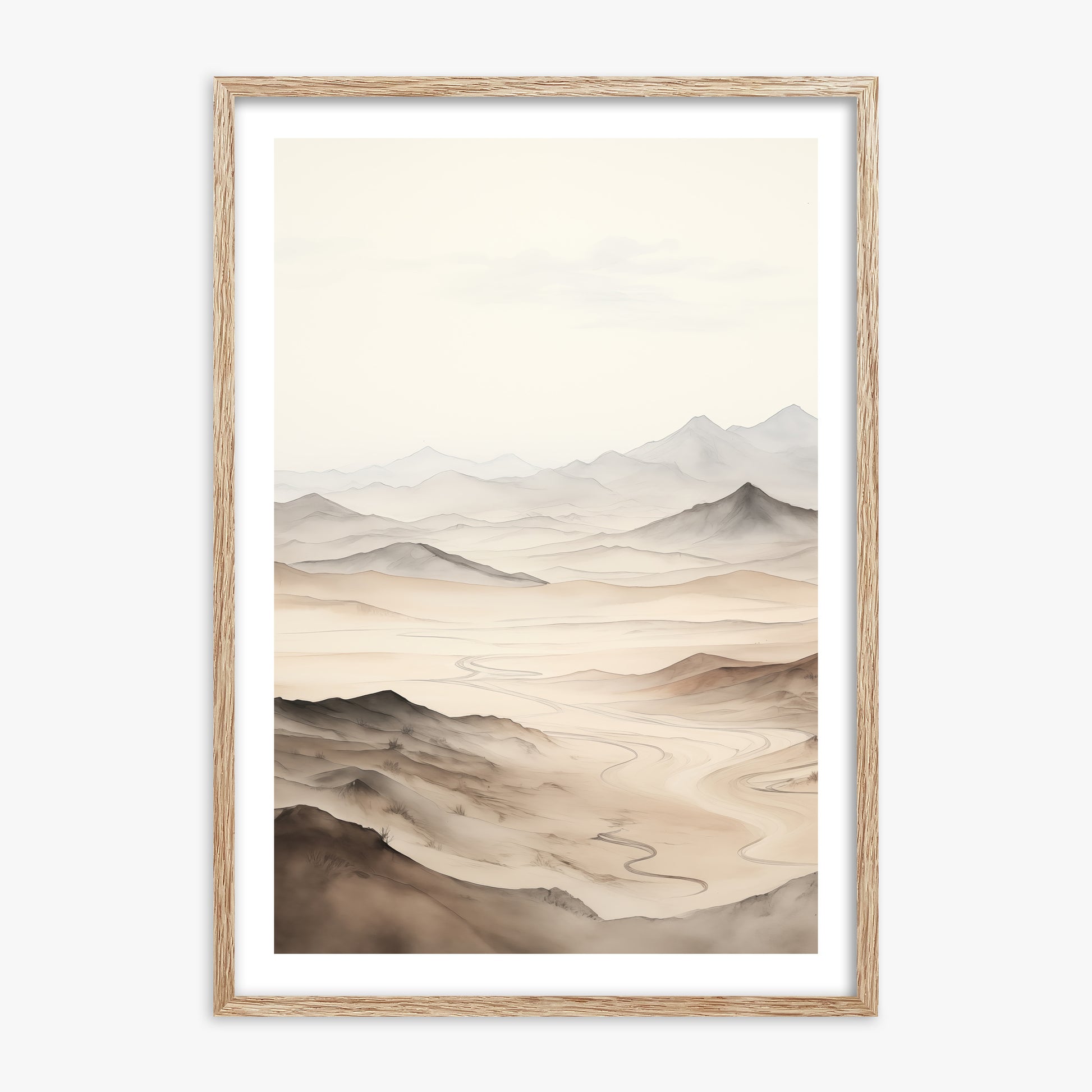 Misty Mountains Voyage, 70x100cm Framed Poster With Raw Oak Frame