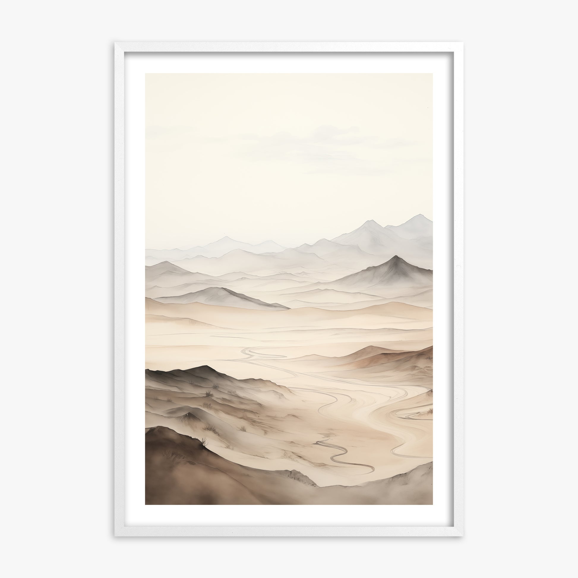 Misty Mountains Voyage, 70x100cm Framed Poster With White Frame