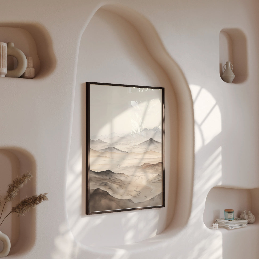 Misty Mountains Voyage, 50x70cm Framed Poster With Black Frame