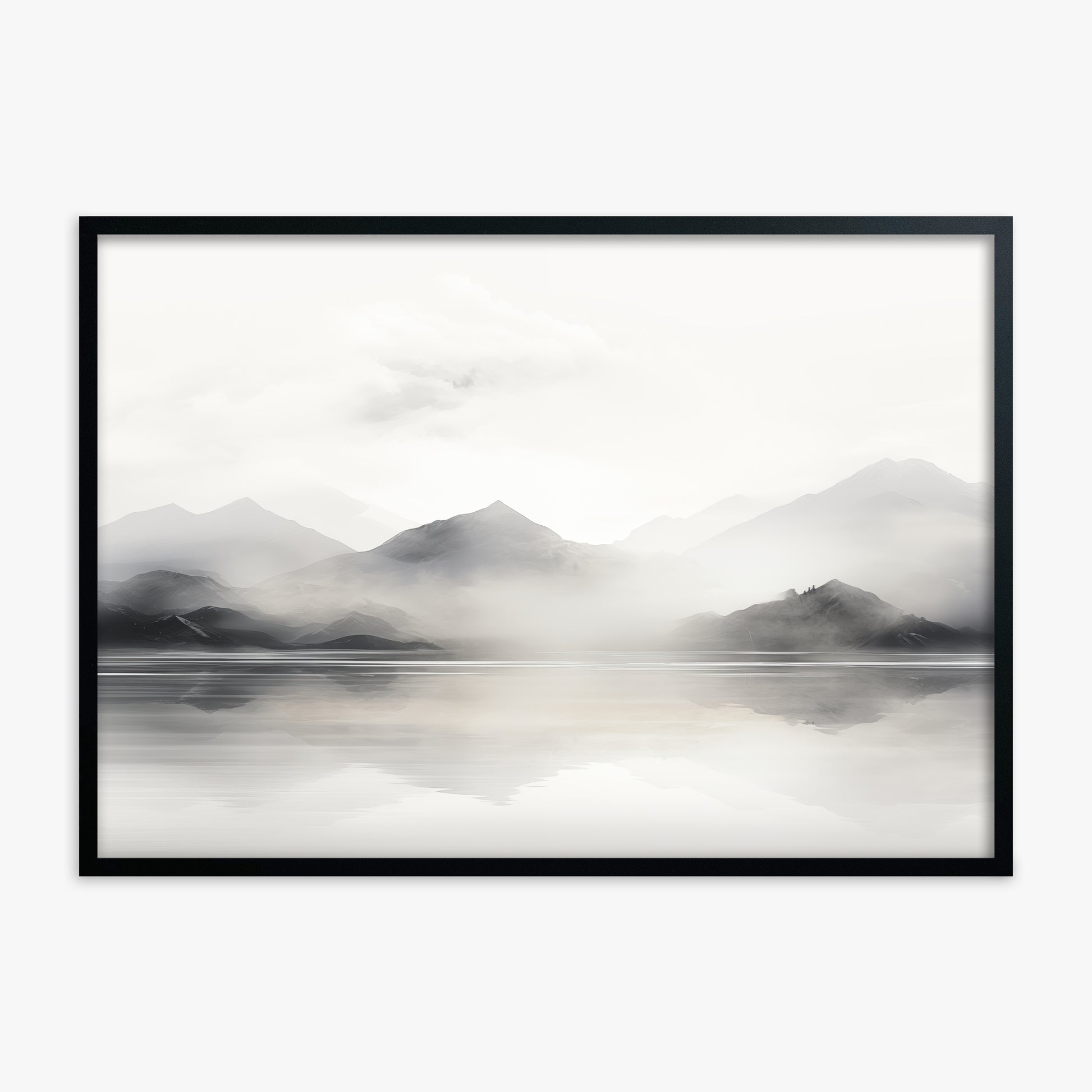 Misty Mountain Reflection, Black Framed Poster With Black Frame