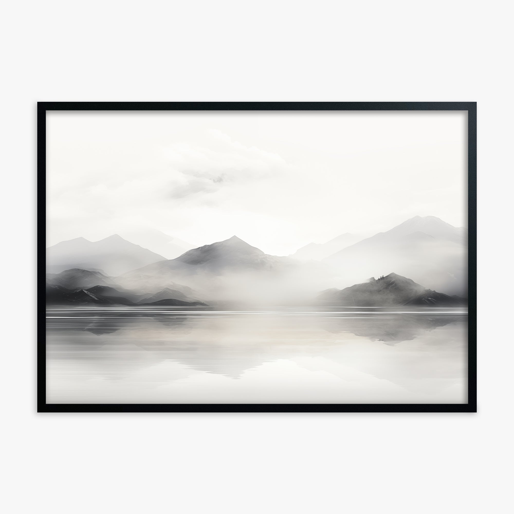 Misty Mountain Reflection, Black Framed Poster With Black Frame