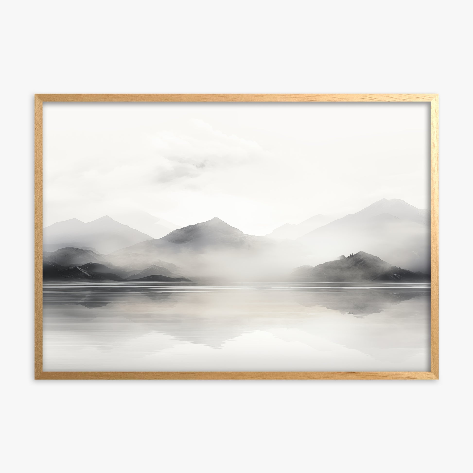 Misty Mountain Reflection, Oak Framed Poster With Oak Frame