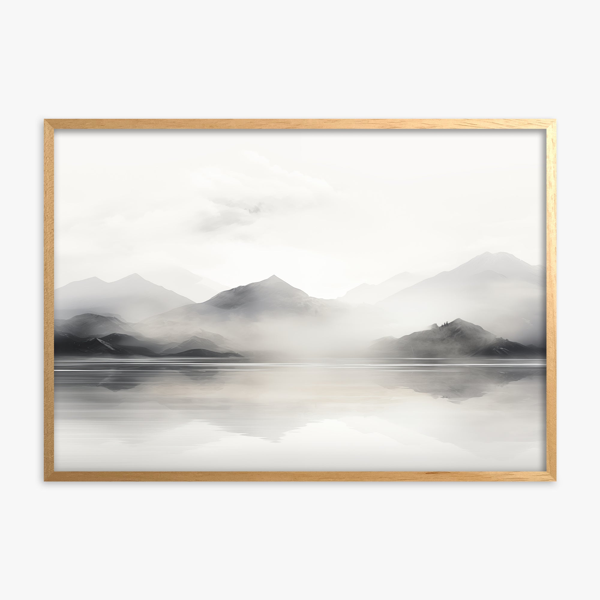 Misty Mountain Reflection, Oak Framed Poster With Oak Frame