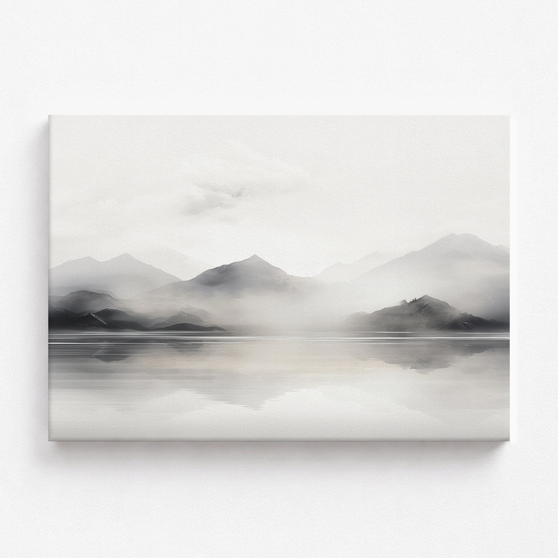 Misty Mountain Reflection, 100x70cm Satin Canvas Poster