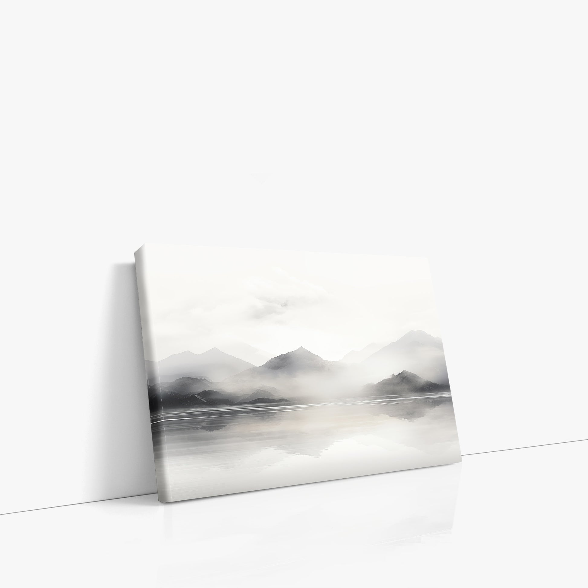 Misty Mountain Reflection, 30x21cm Satin Canvas Poster Left Angle