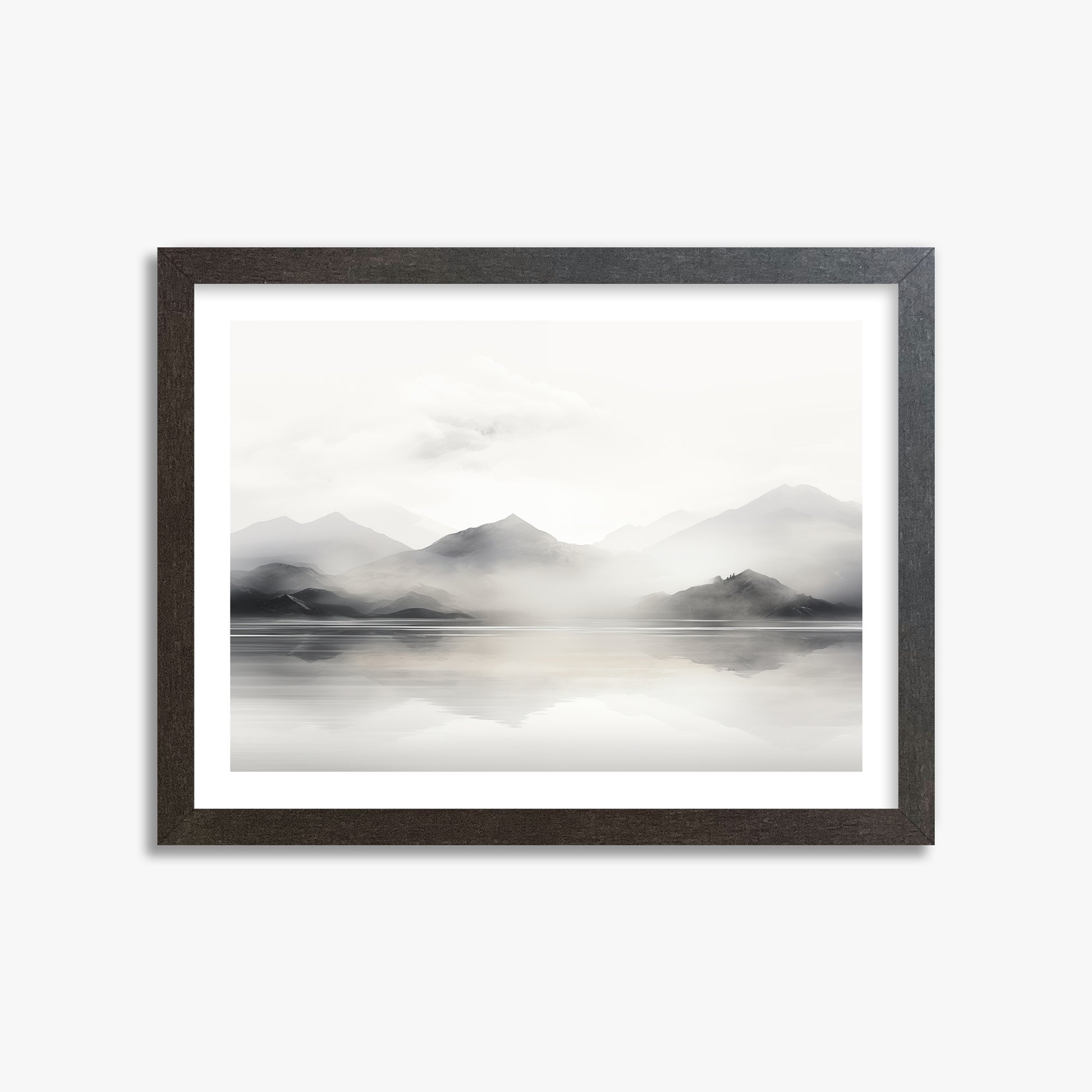 Misty Mountain Reflection, 30x40cm Framed Poster With Espresso Frame