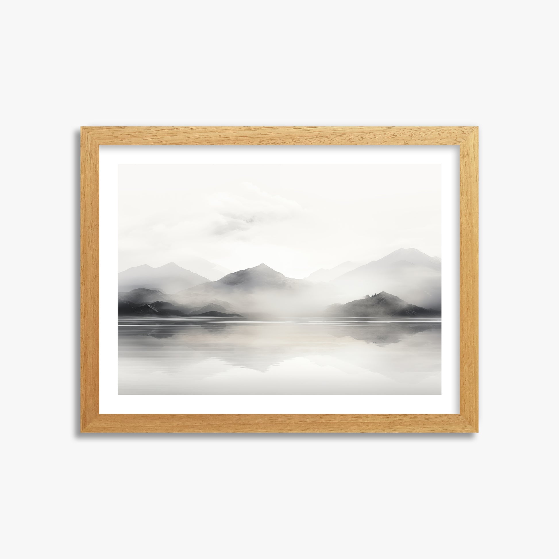 Misty Mountain Reflection, 30x40cm Framed Poster With Oak Frame