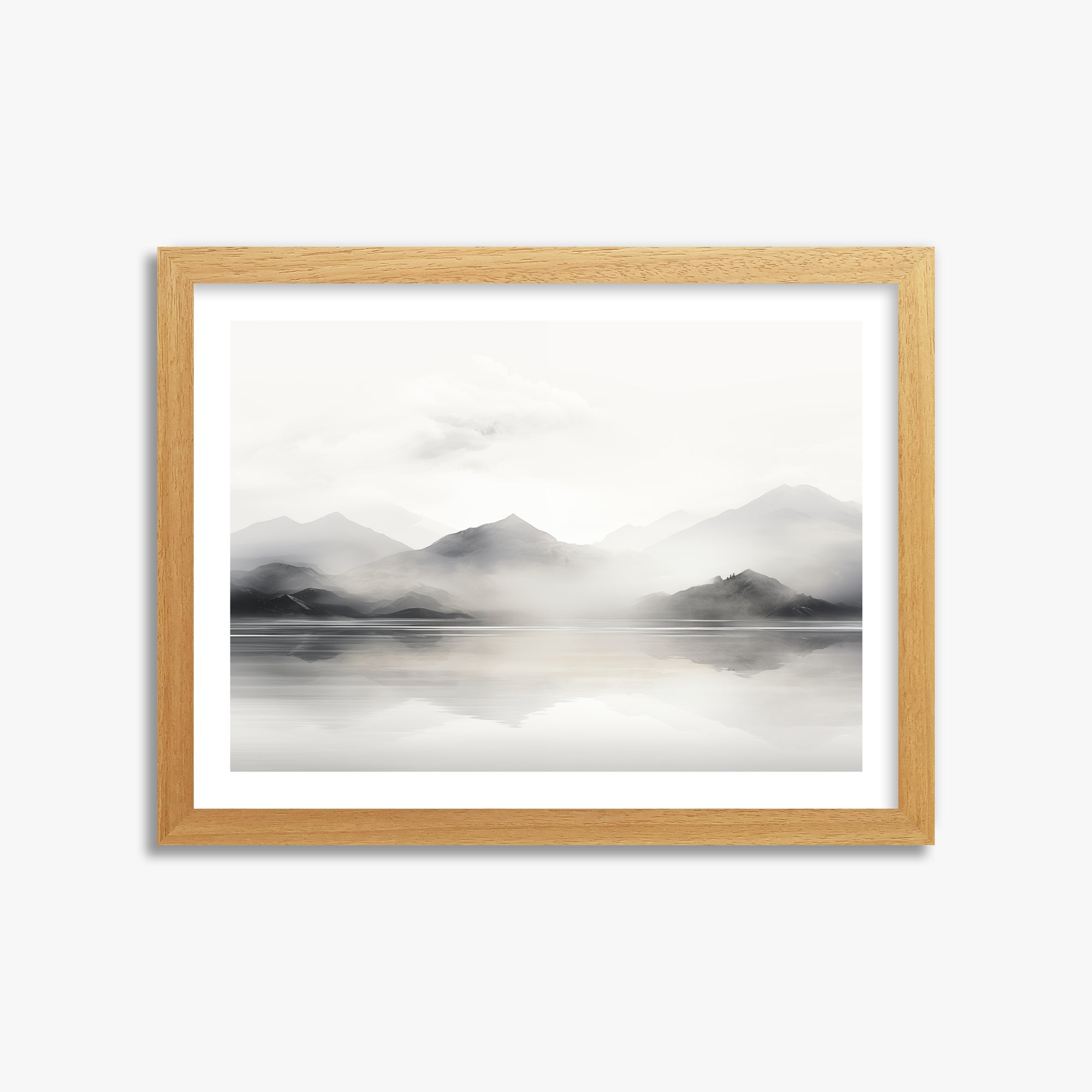 Misty Mountain Reflection, 30x40cm Framed Poster With Oak Frame