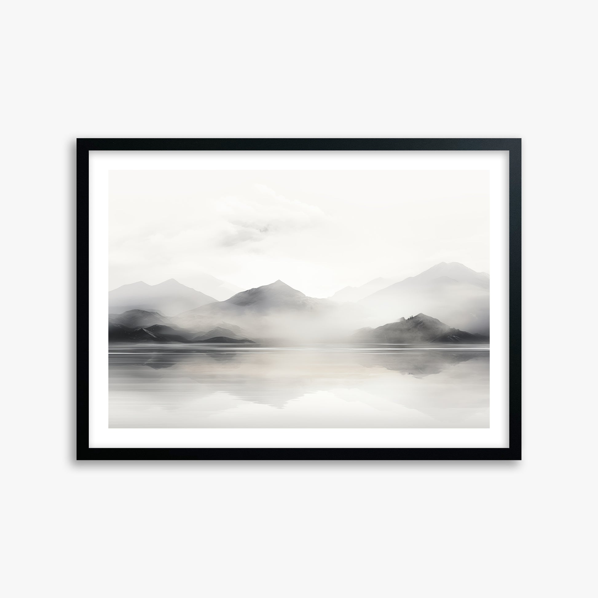 Misty Mountain Reflection, 50x70cm Framed Poster With Black Frame