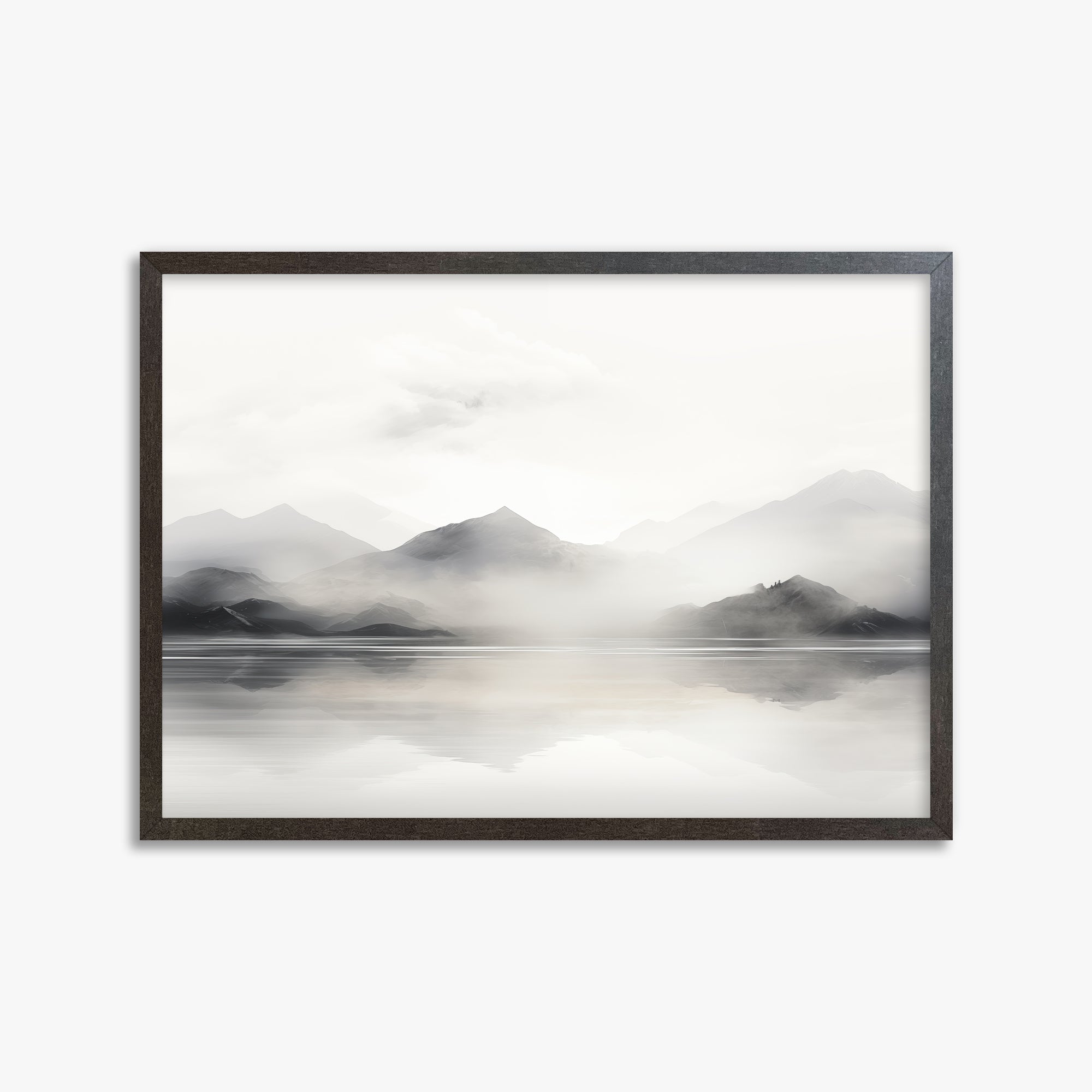 Misty Mountain Reflection, 50x70cm Framed Poster With Espresso Frame