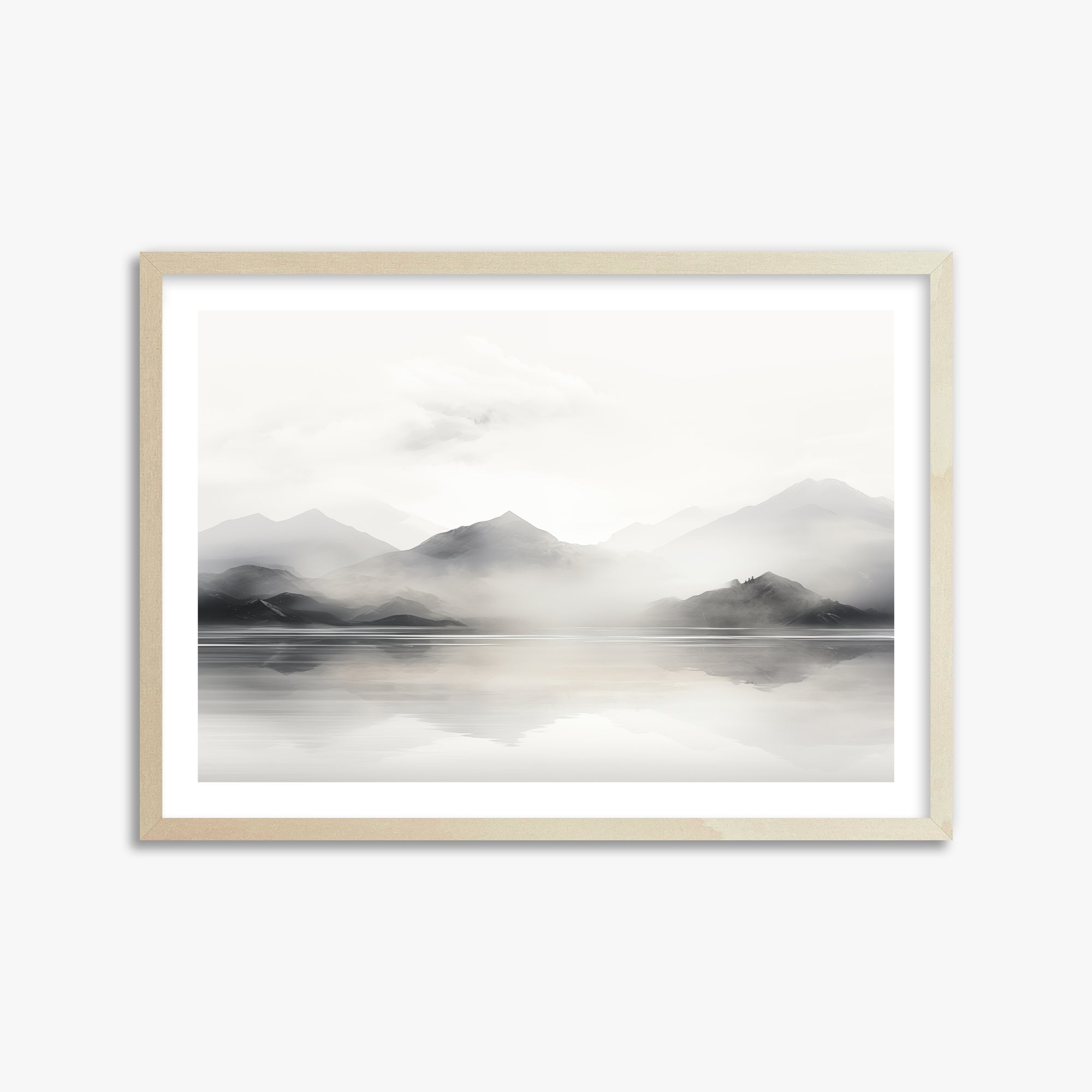 Misty Mountain Reflection, 50x70cm Framed Poster With Lime Wood Frame